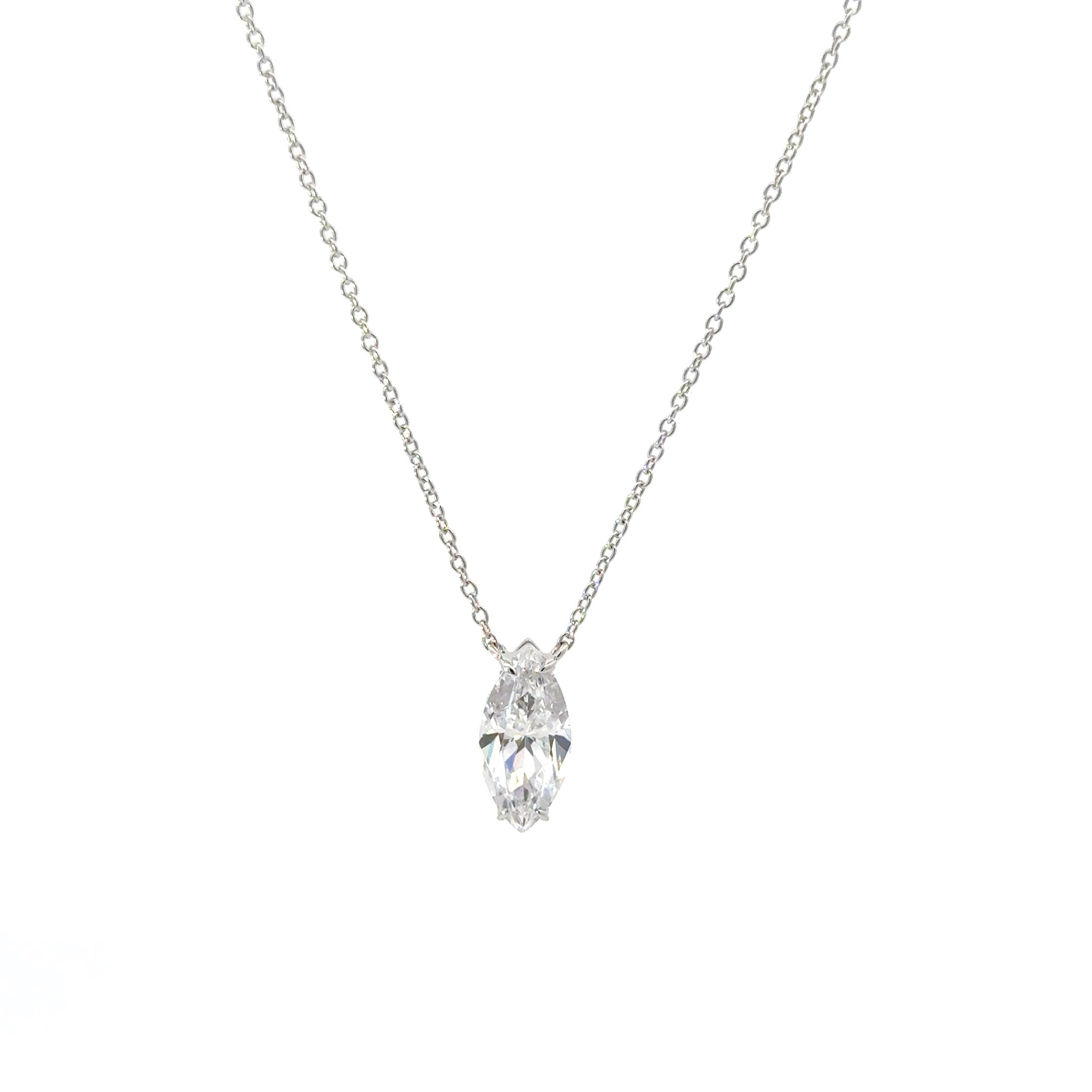 Single Marquise Cut 15 x 7 mm CZ Silver Necklace