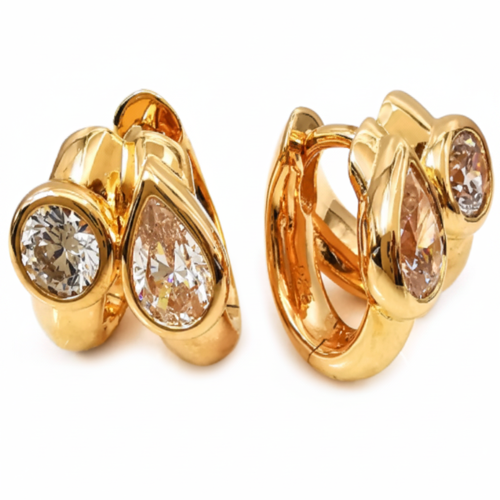 Bezel-Set Mixed-Cut Huggie Hoops