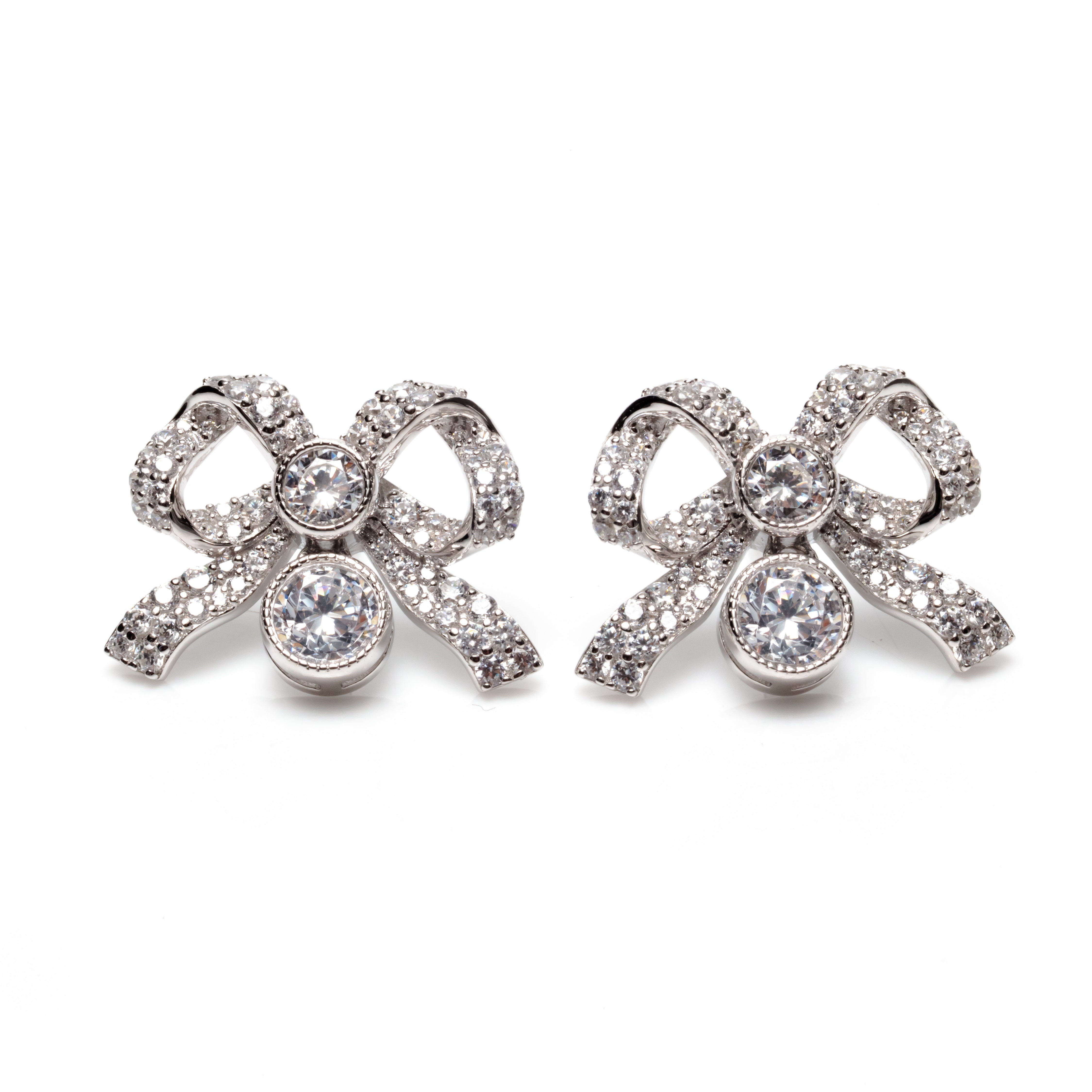 Silver Sparkle Bow Earrings