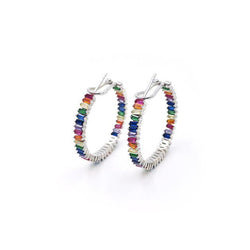 Fine Rainbow Silver Hoop Earrings