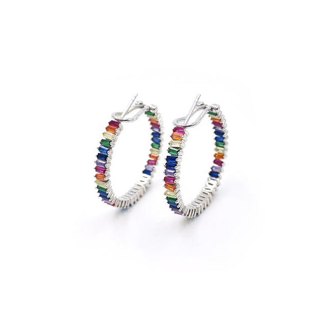 Fine Rainbow Silver Hoop Earrings