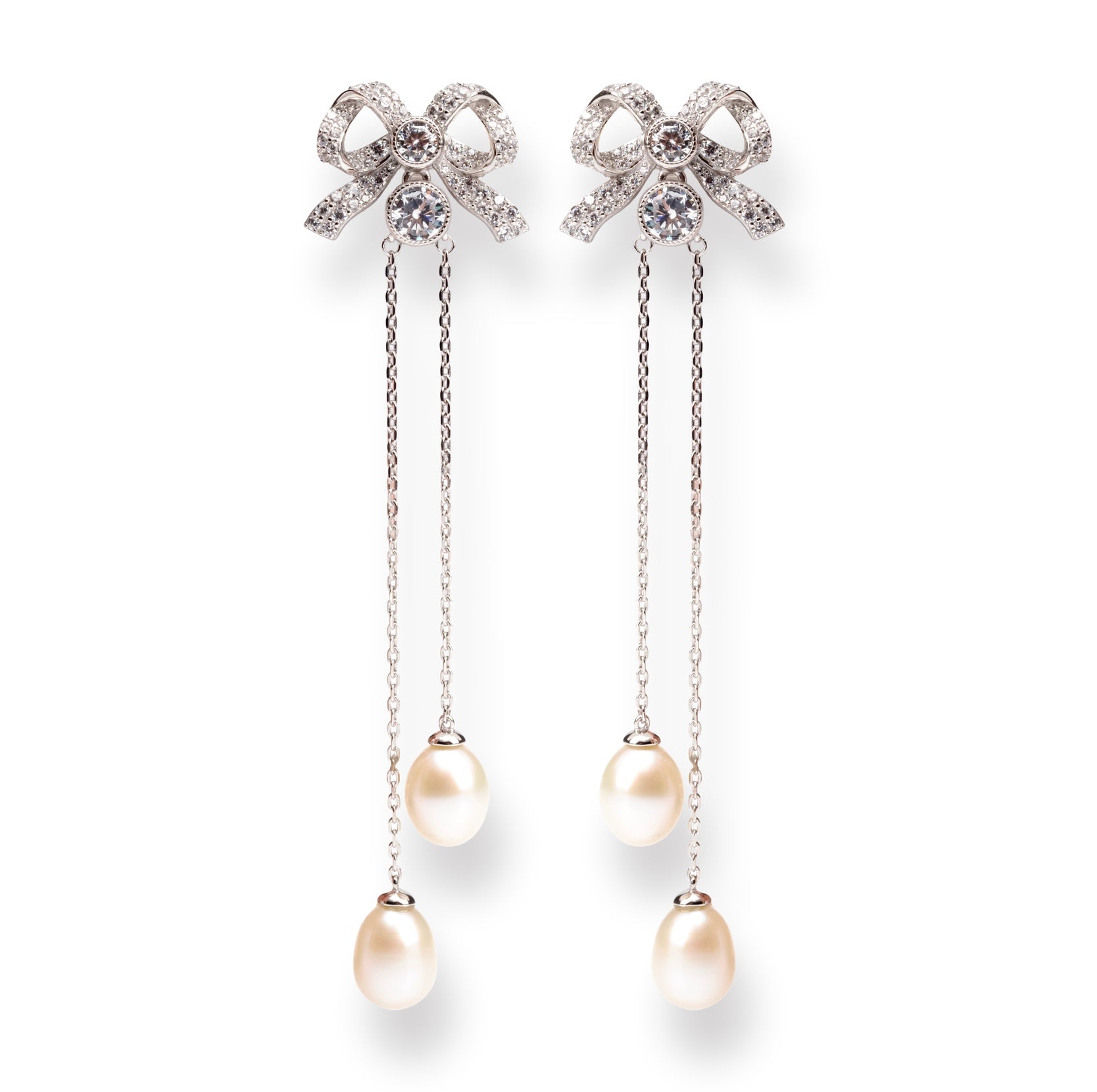 Silver Pearl Bow Earrings
