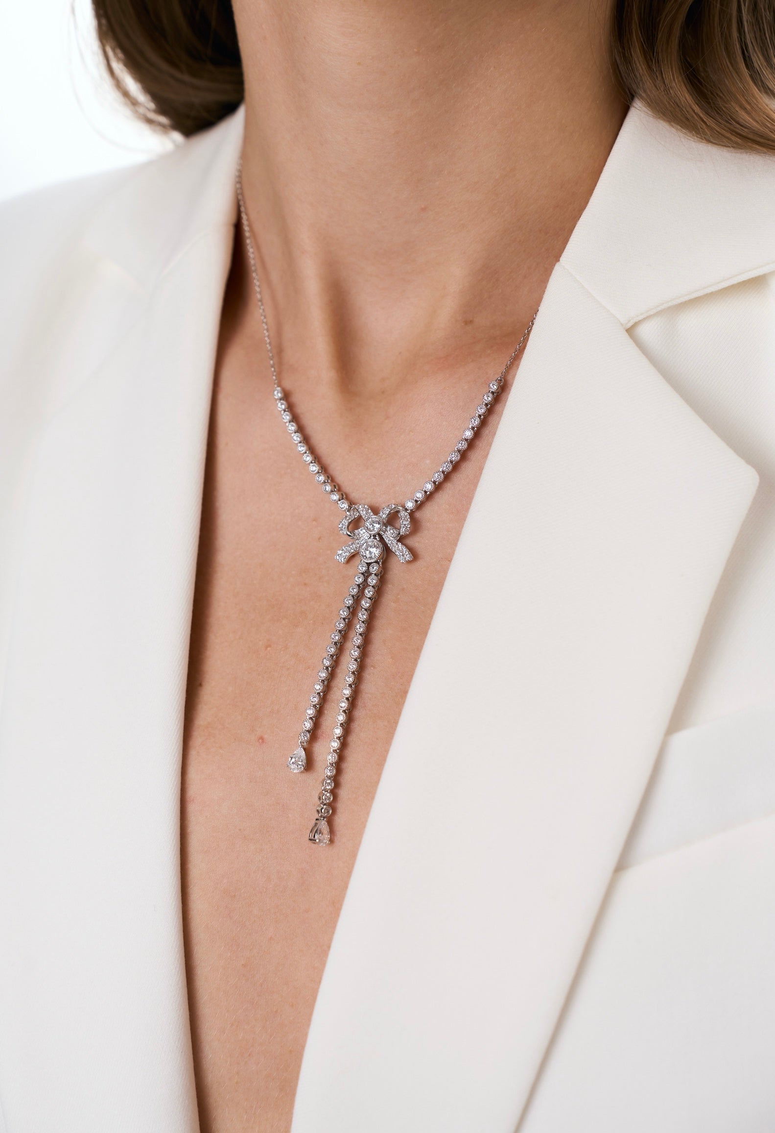 Silver Sparkle Bow Necklace