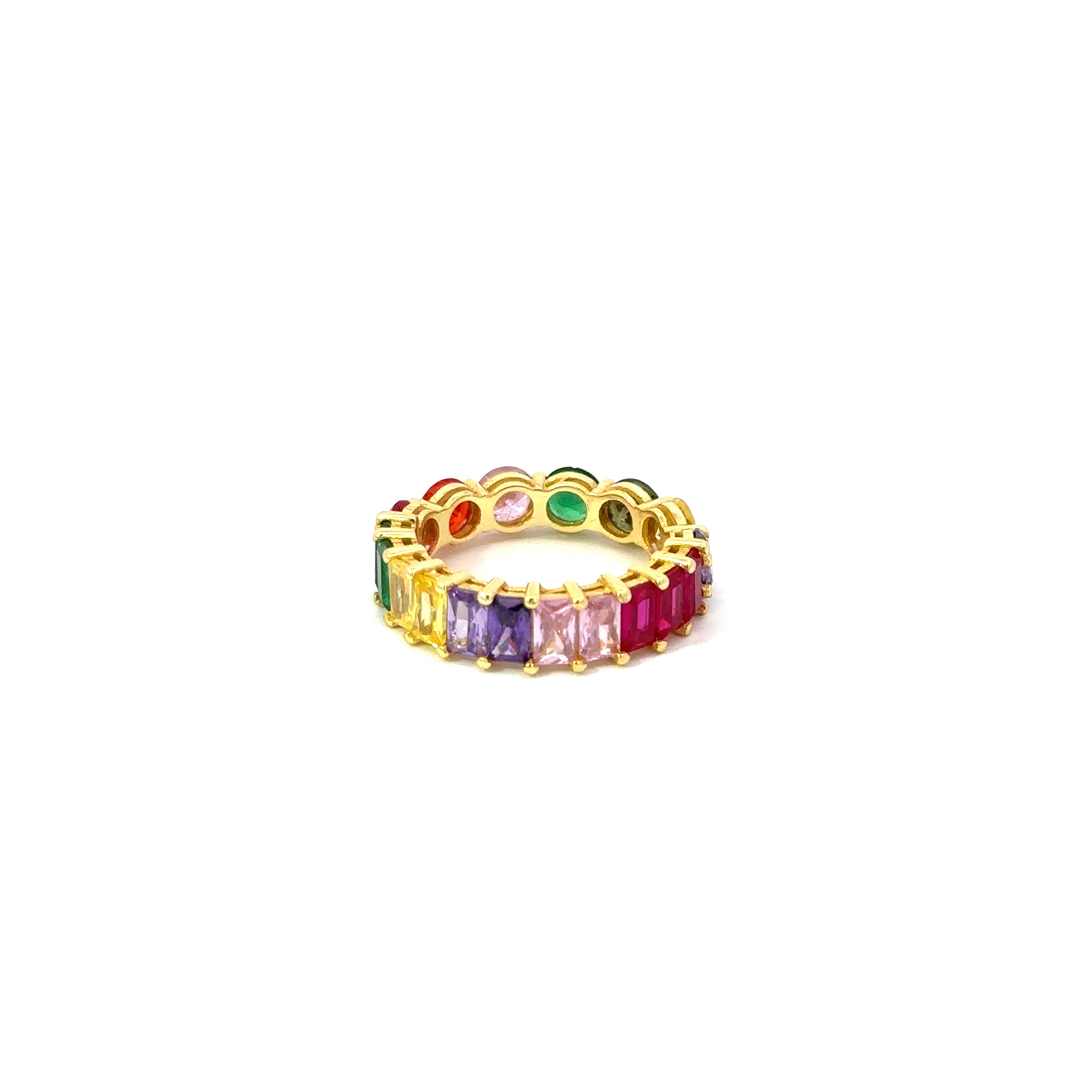 Two Shaped Multicolor Band Silver Ring