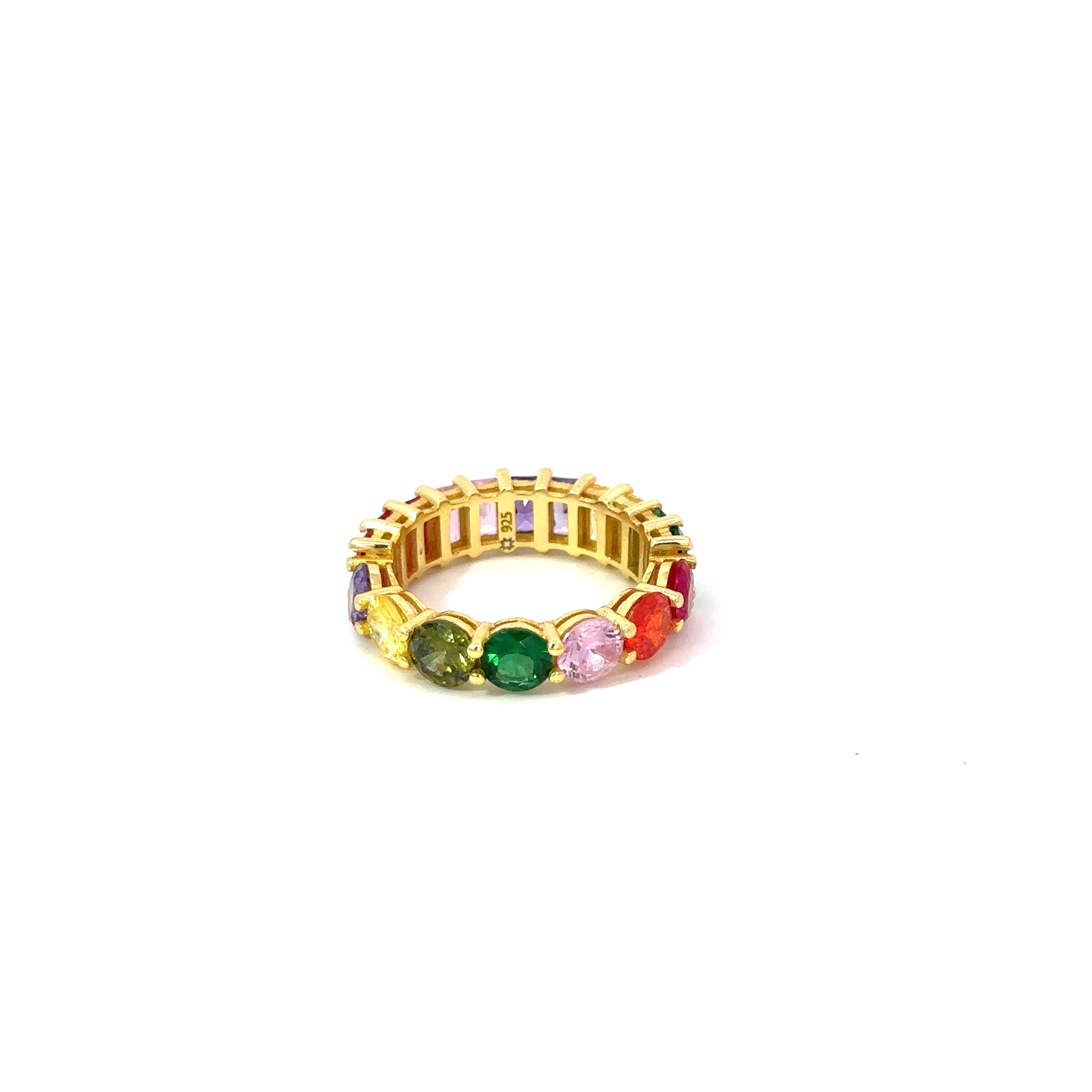 Two Shaped Multicolor Band Silver Ring