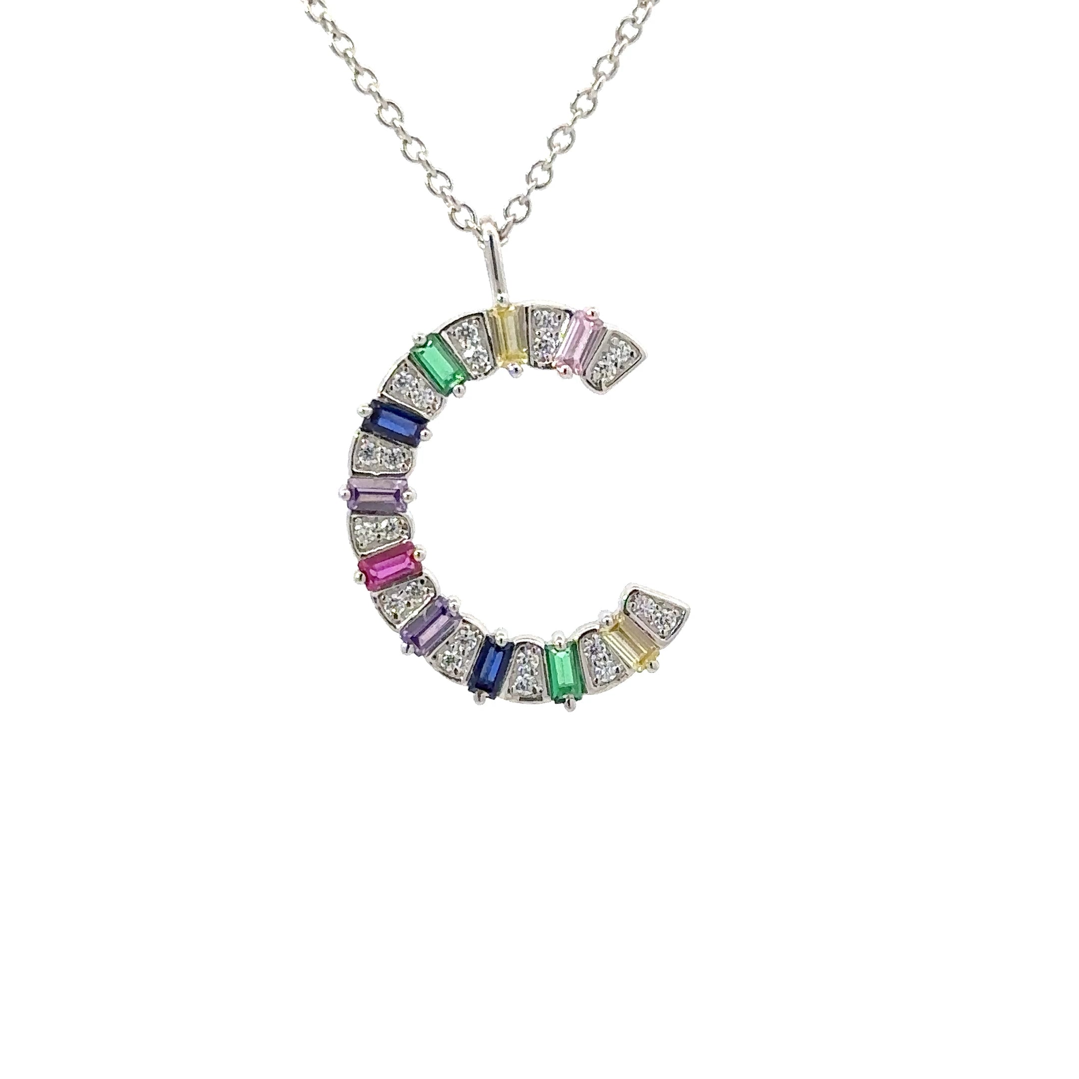 Letter C Rainbow Silver Necklace