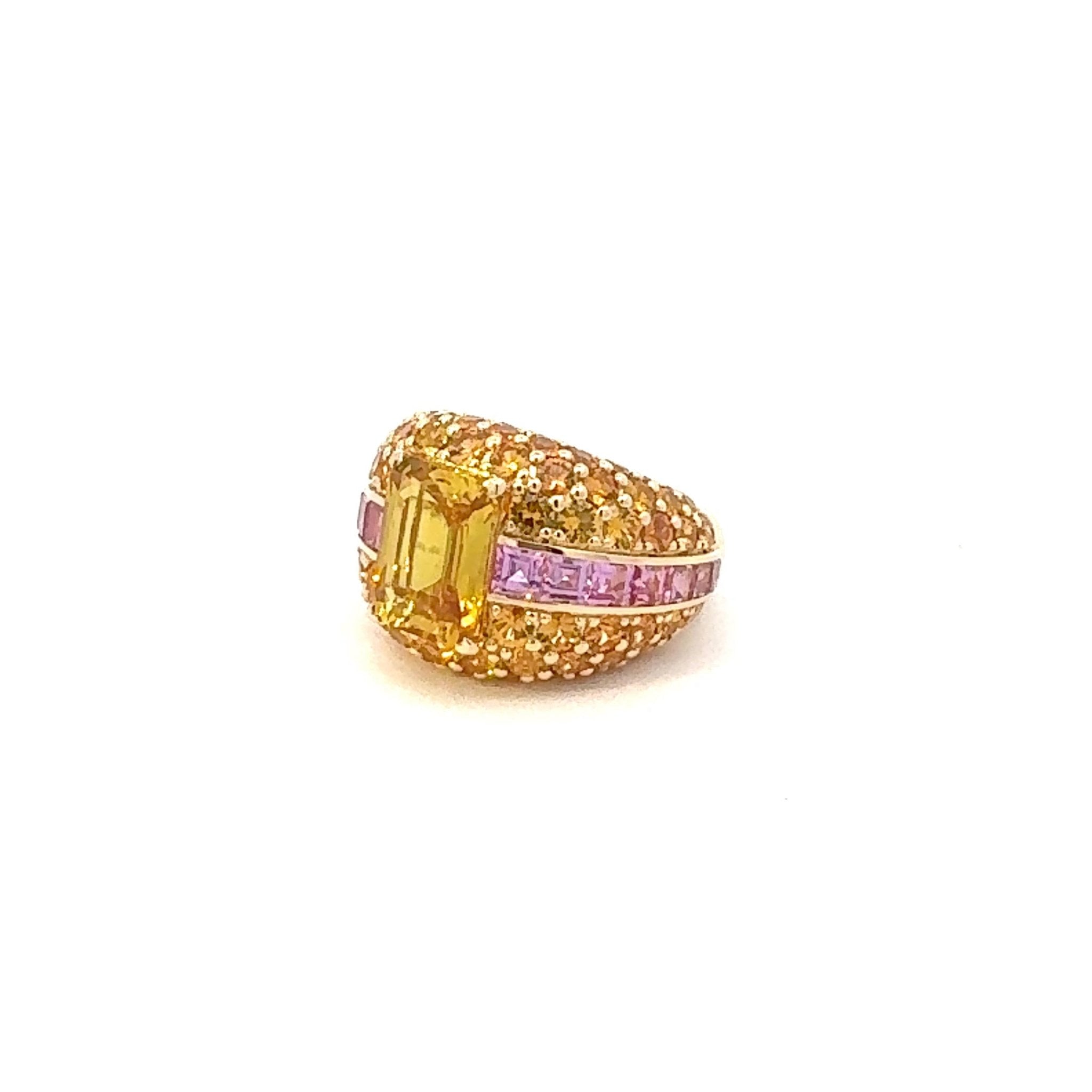 Aladdine Yellow Pink Orange Sapphire 18K Yellow Gold Exclusive Ring by Natkina