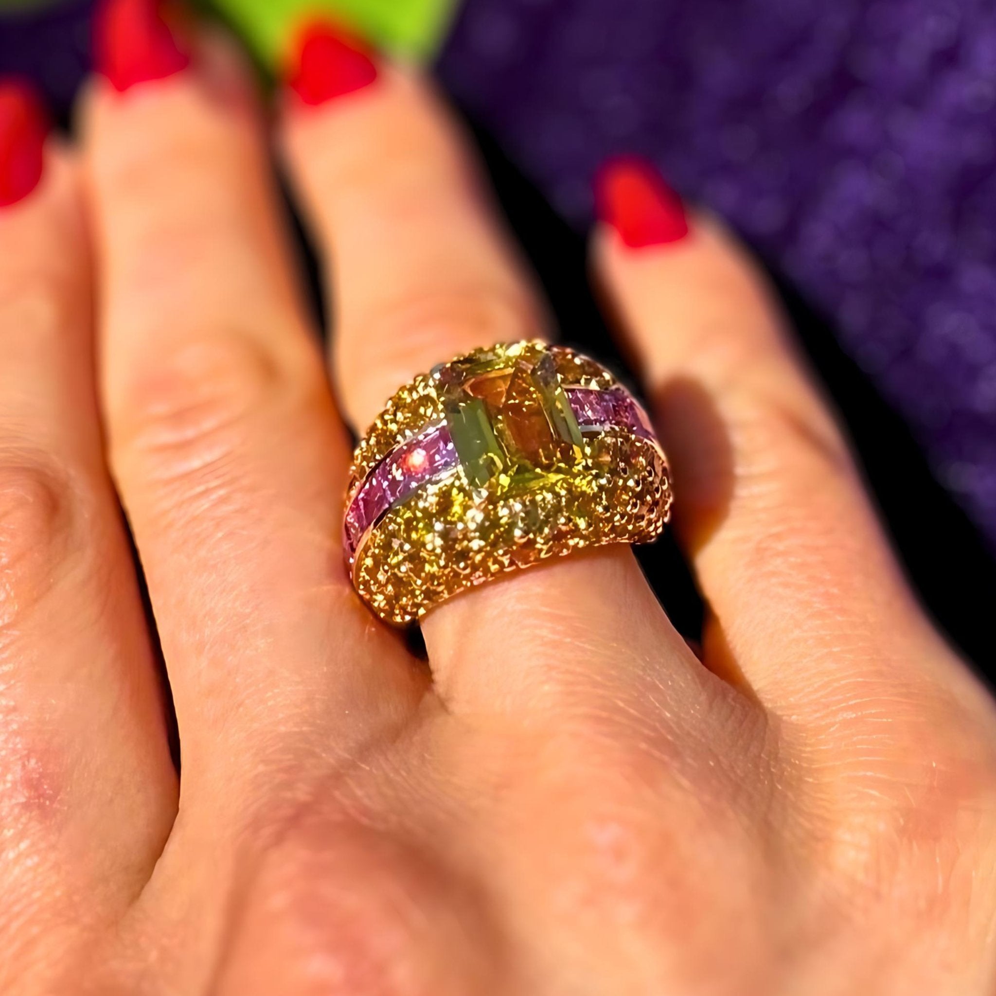 Aladdine Yellow Pink Orange Sapphire 18K Yellow Gold Exclusive Ring by Natkina