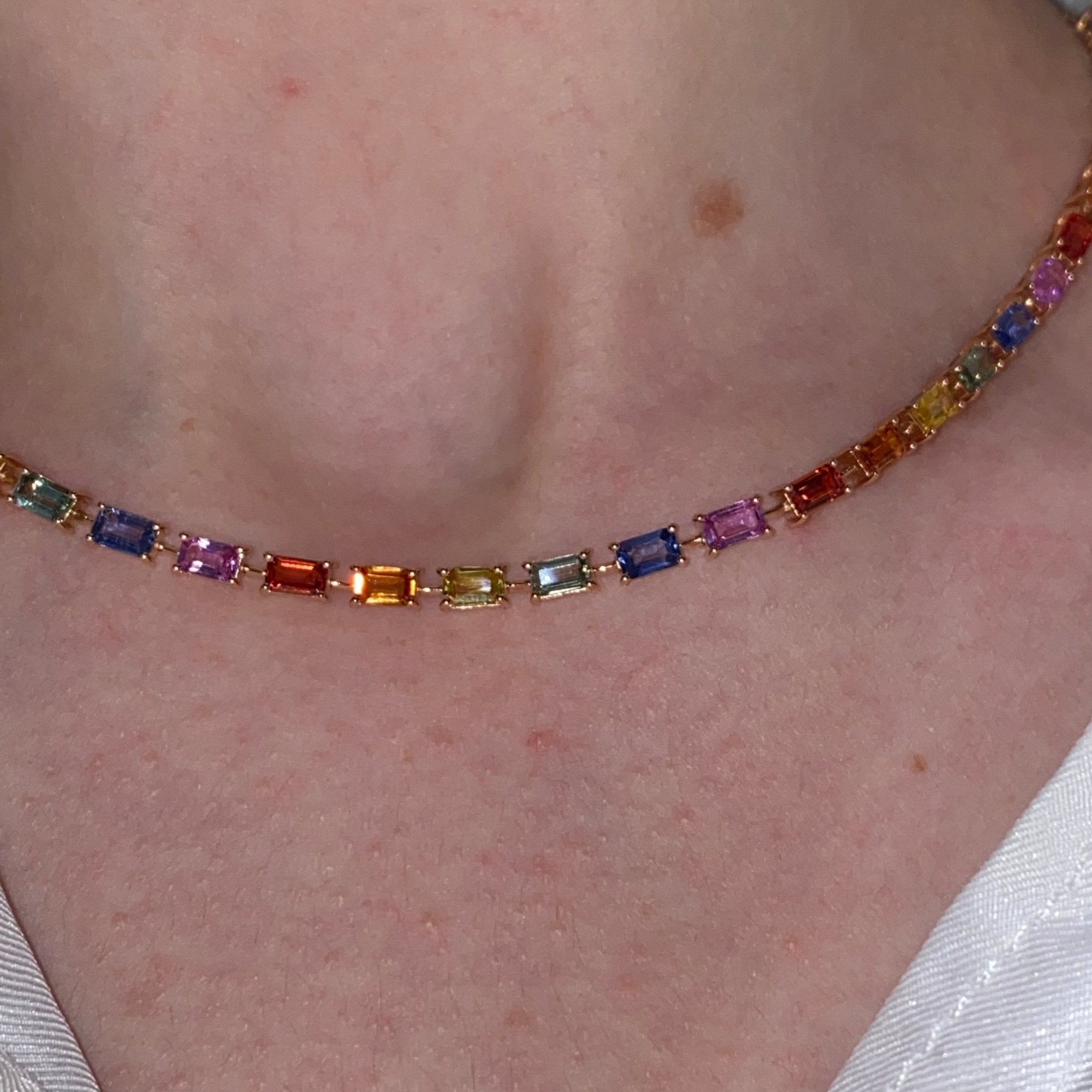 Baguette Choker Multi Sapphire 18K Rose Gold Necklace for Her by Natkina