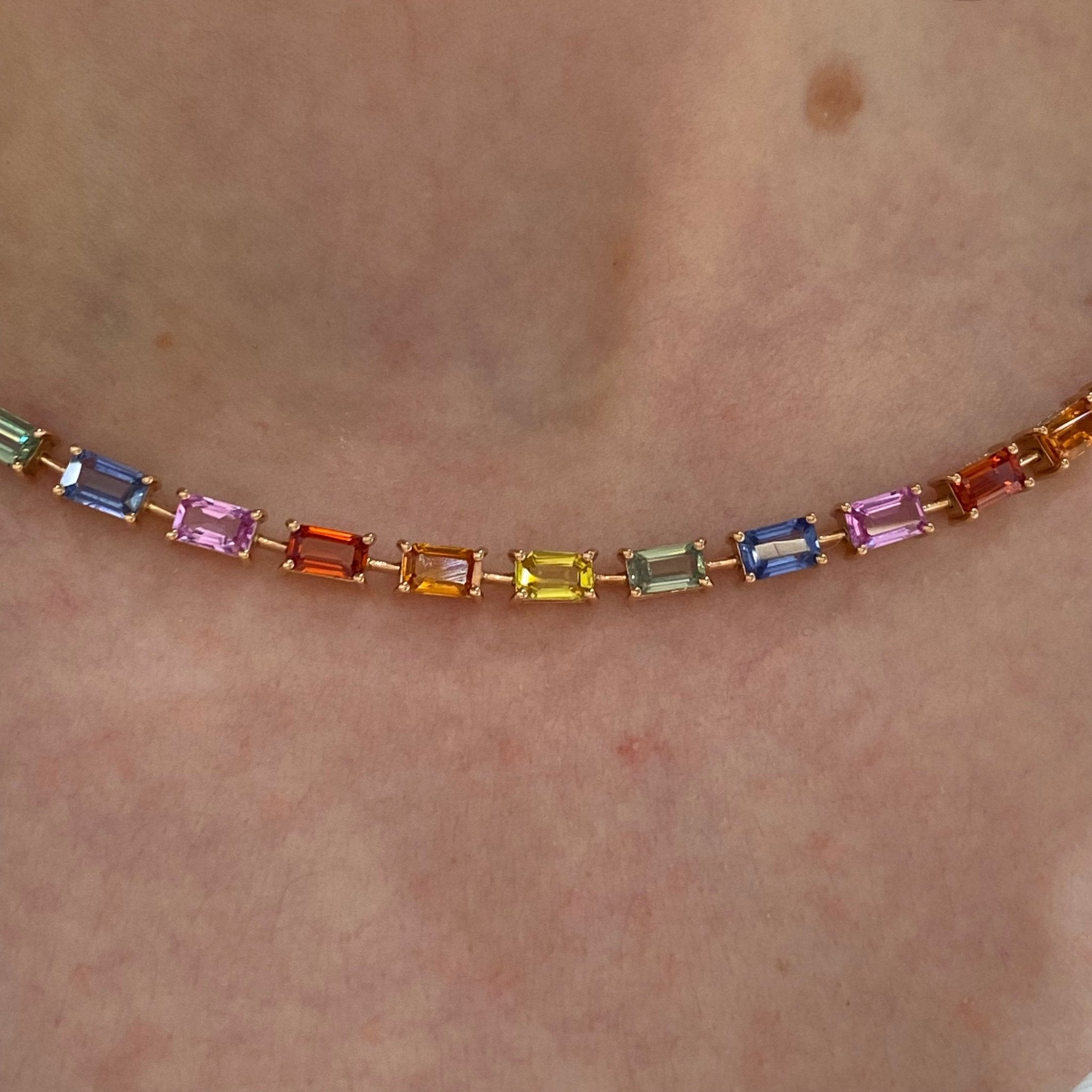 Baguette Choker Multi Sapphire 18K Rose Gold Necklace for Her by Natkina