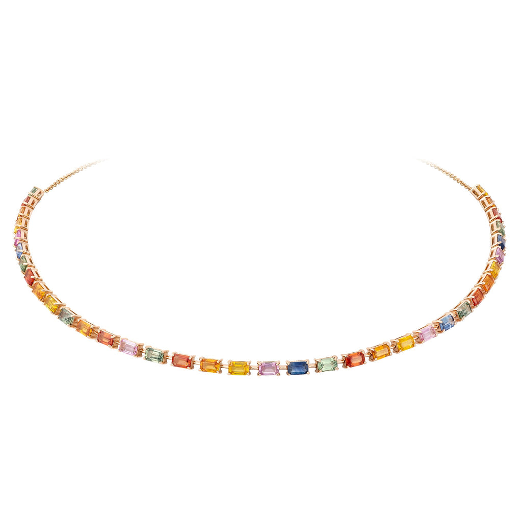 Baguette Choker Multi Sapphire 18K Rose Gold Necklace Her