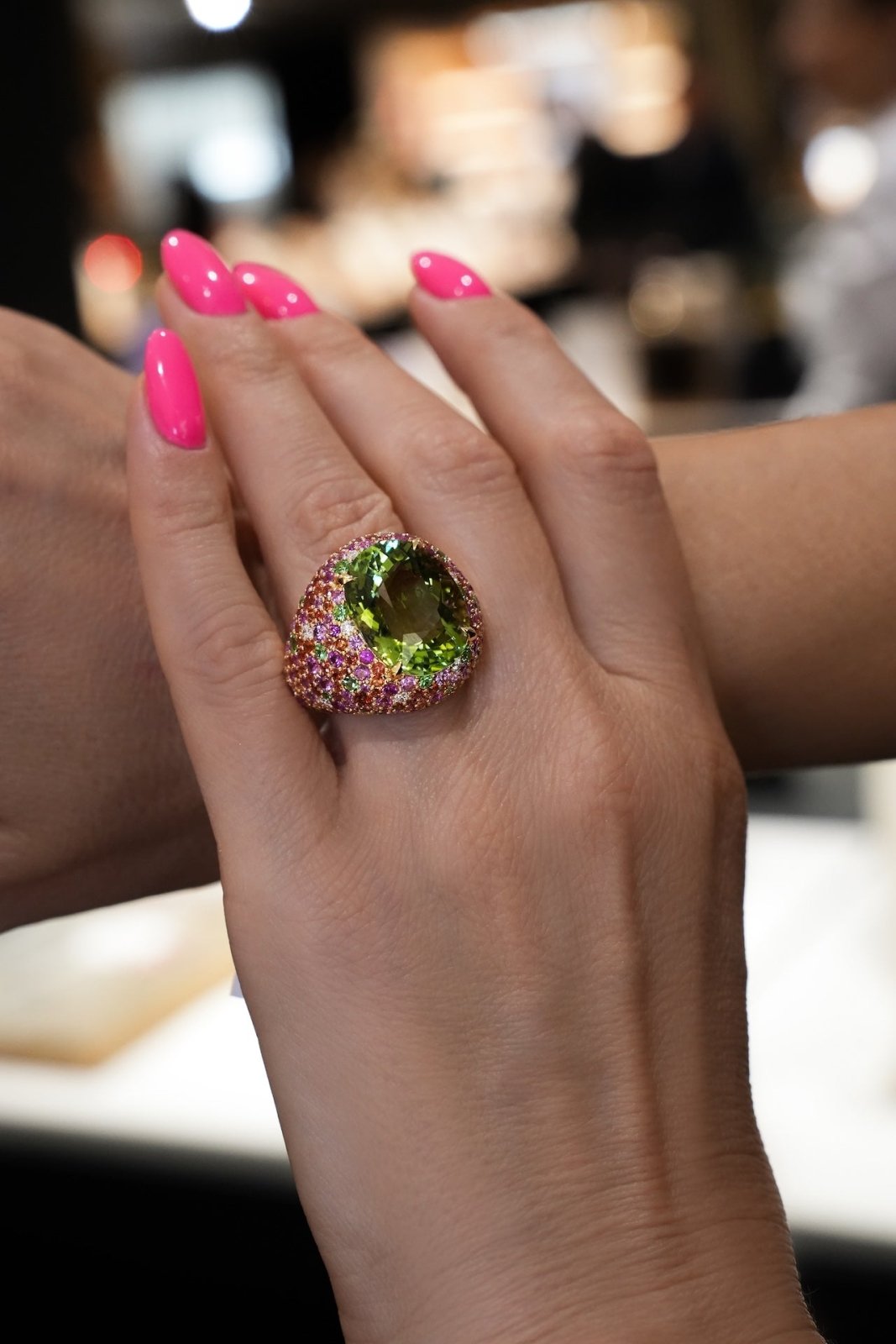 Bewildering Sapphire Tourmaline Tsavorite Yellow 18K Gold Exclusive Ring by Natkina