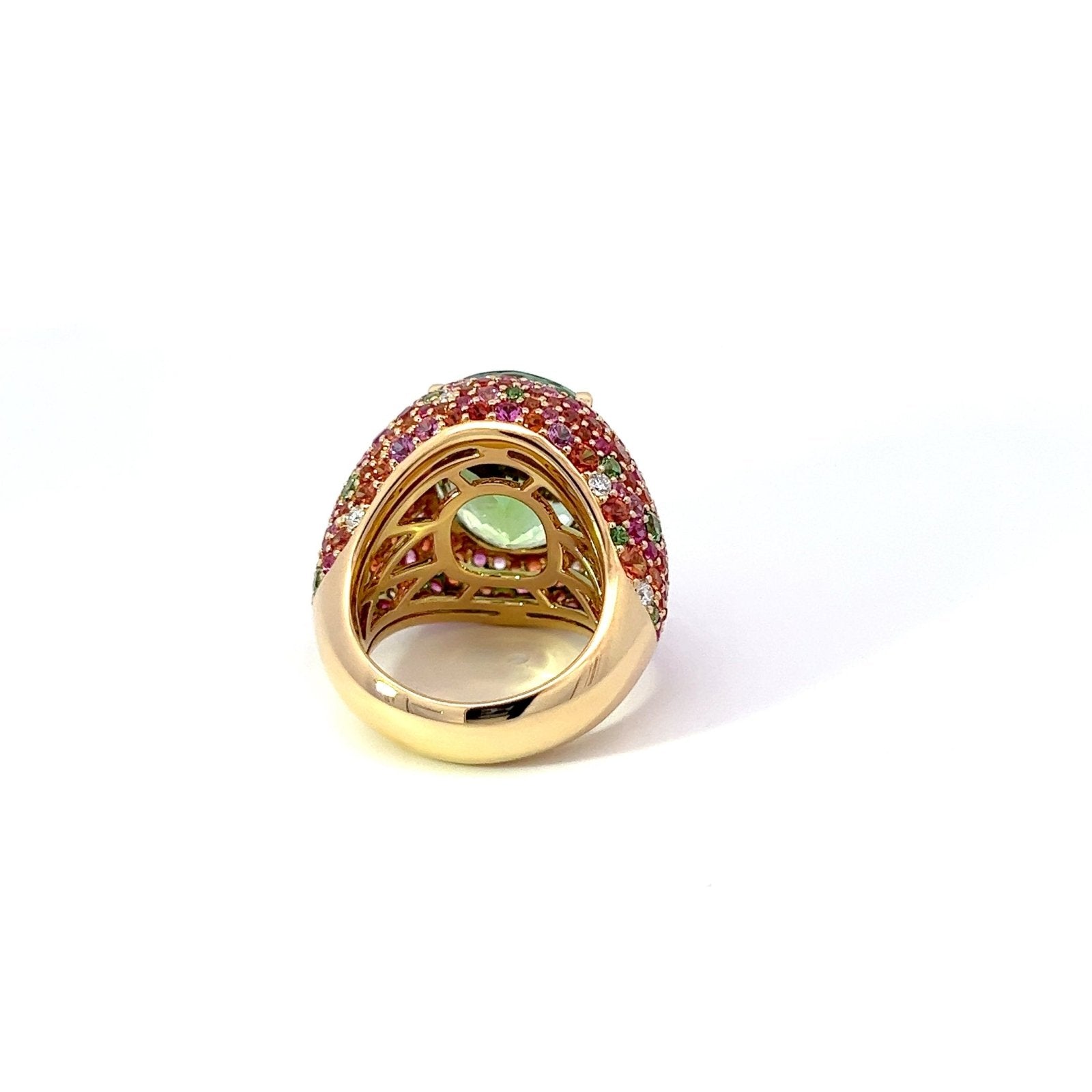 Bewildering Sapphire Tourmaline Tsavorite Yellow 18K Gold Exclusive Ring by Natkina