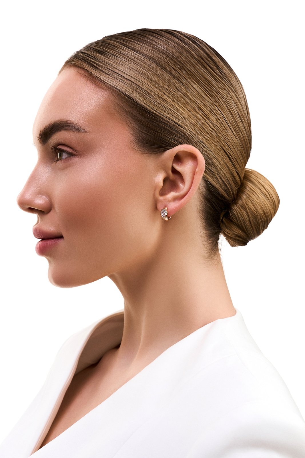 Bezel-Set Drop Huggie Hoops by Natkina