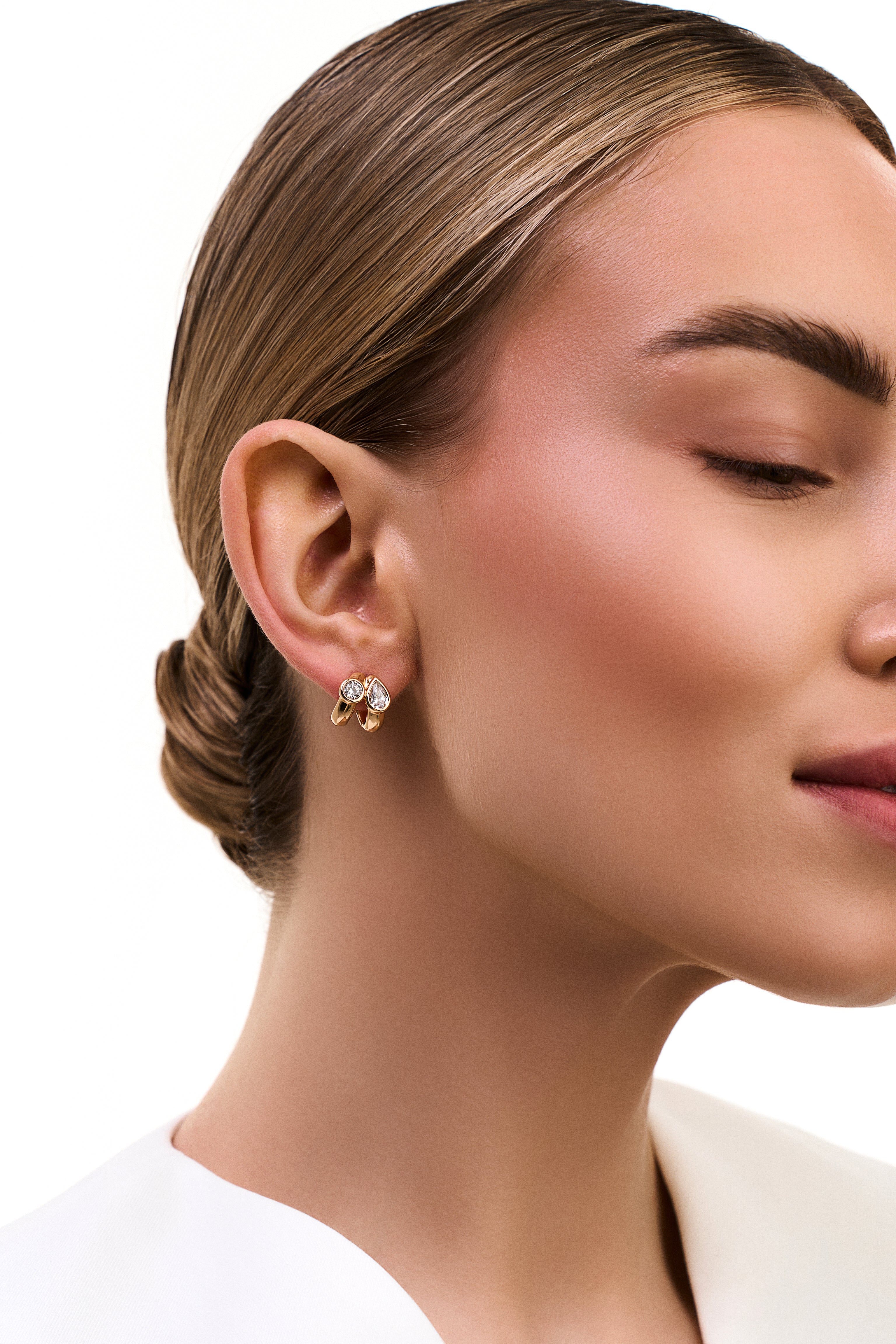 Bezel-Set Mixed-Cut Huggie Hoops by Natkina