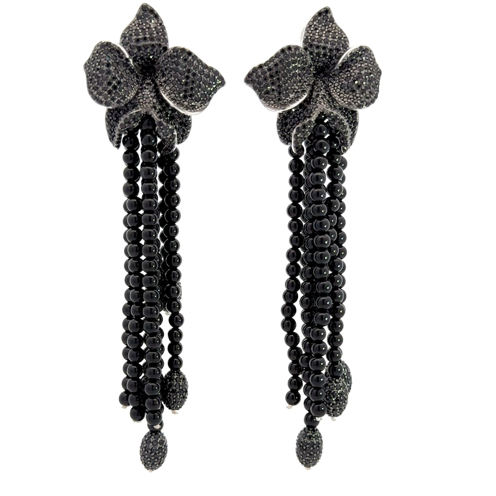 Black and White Flower Chandelier Earrings by Natkina