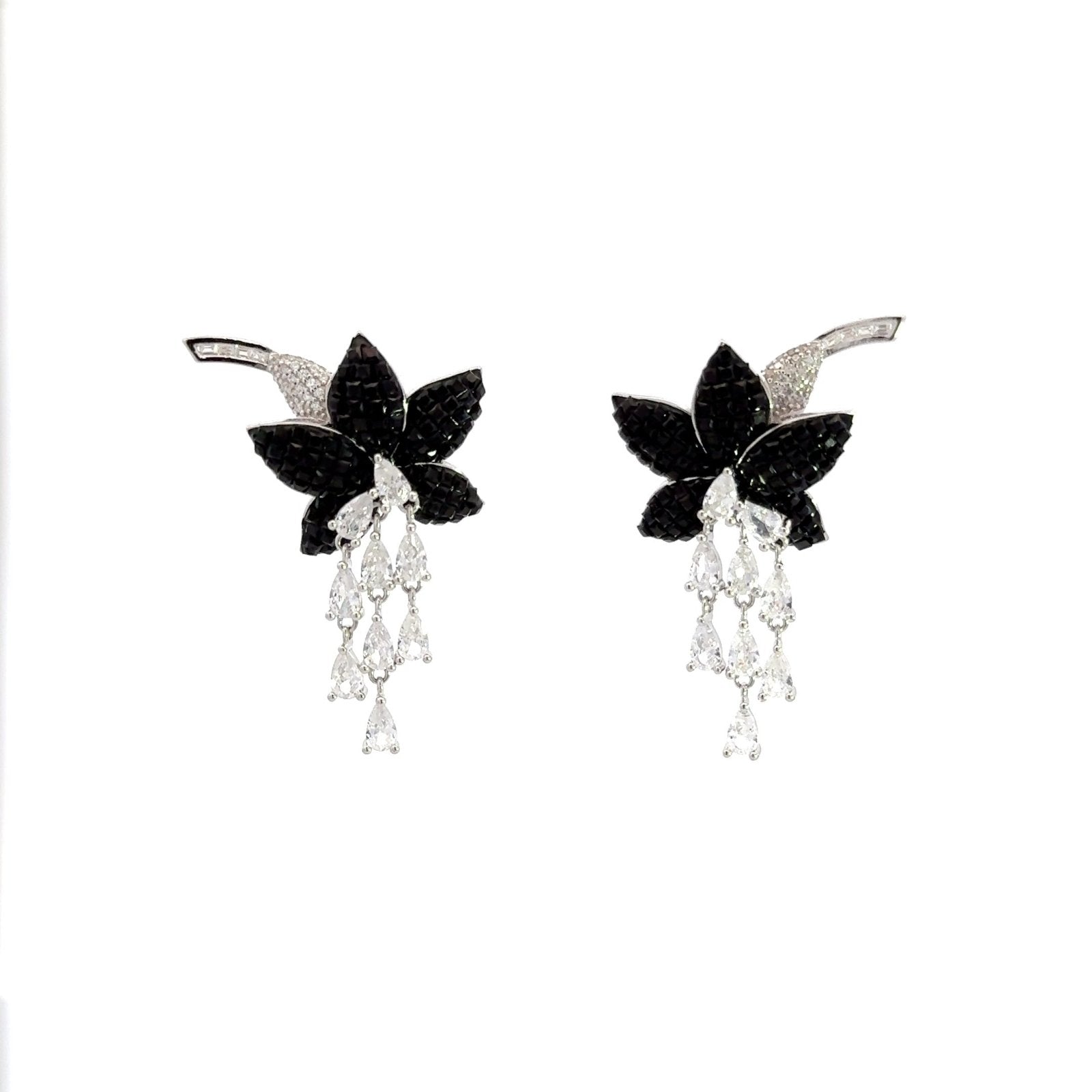 Black and White Flower Nectar Silver Earrings by Natkina