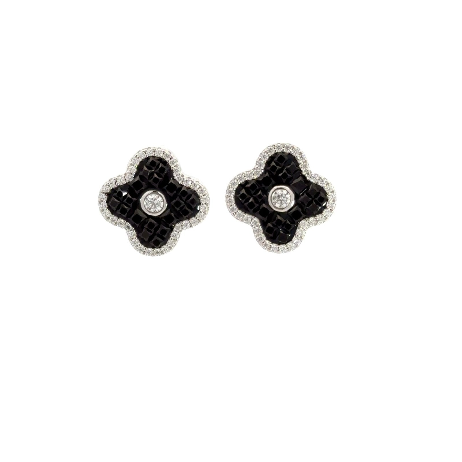 Black and White Flower Silver Earrings by Natkina