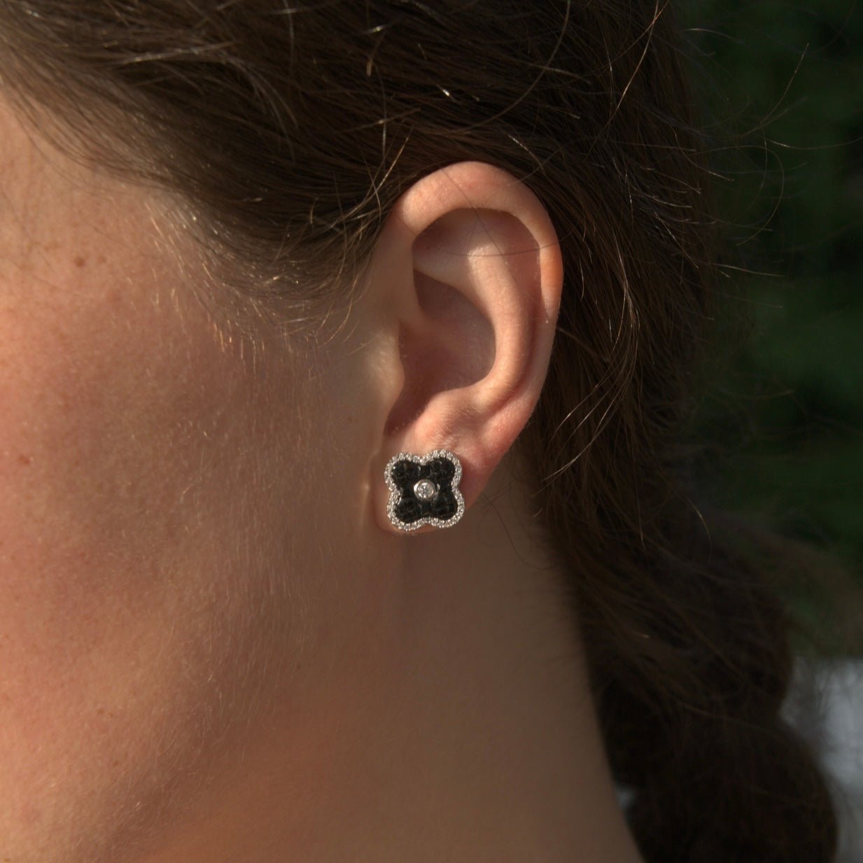Black and White Flower Silver Earrings by Natkina