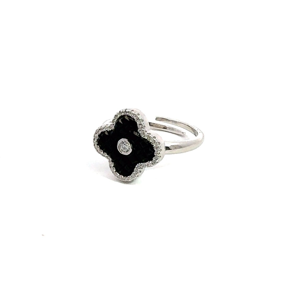 Black and White Flower Silver Ring by Natkina