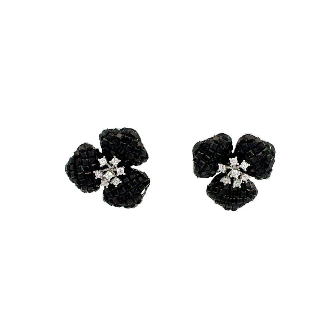 Black and White Flowers Silver Earrings by Natkina