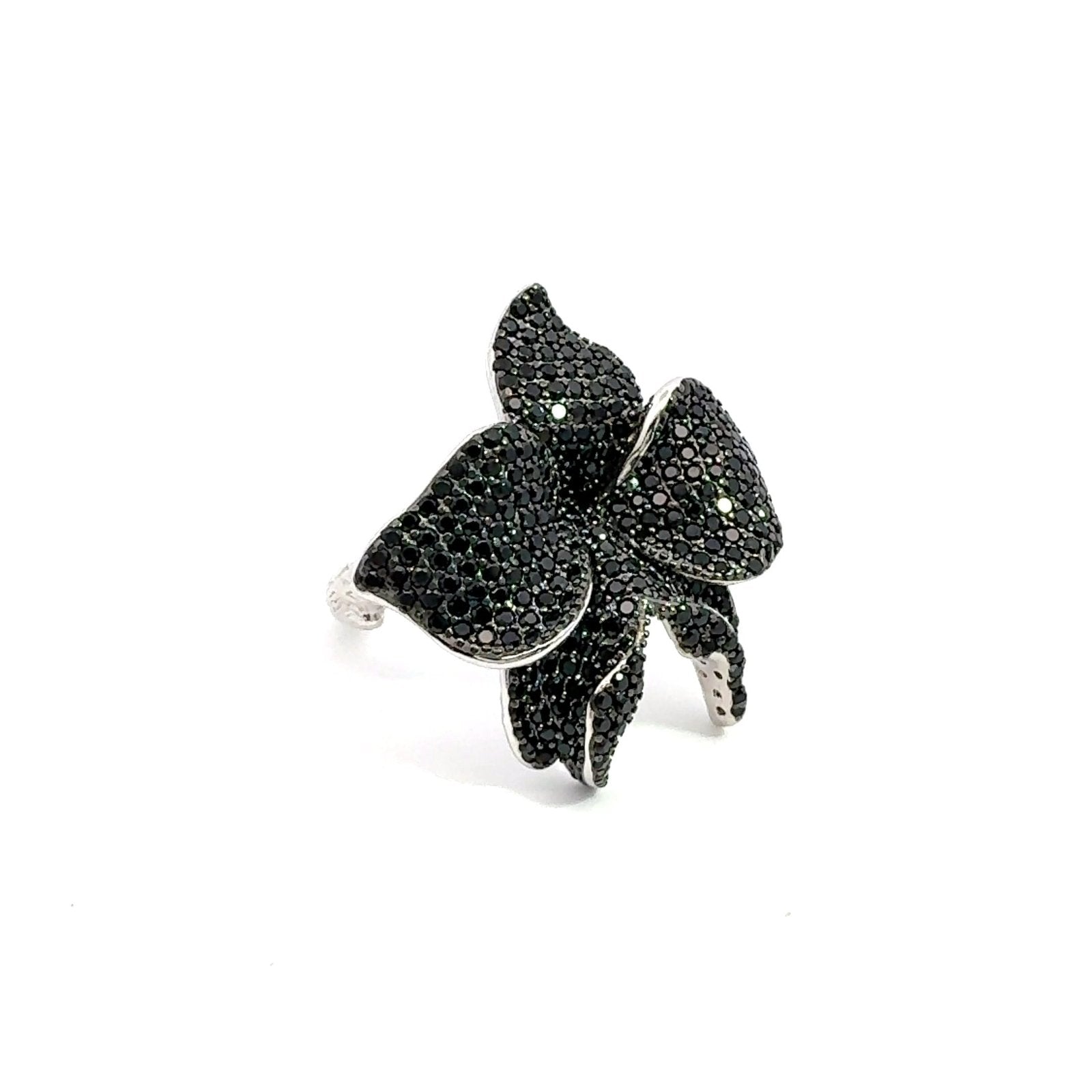 Black and White Orchid Silver Ring by Natkina