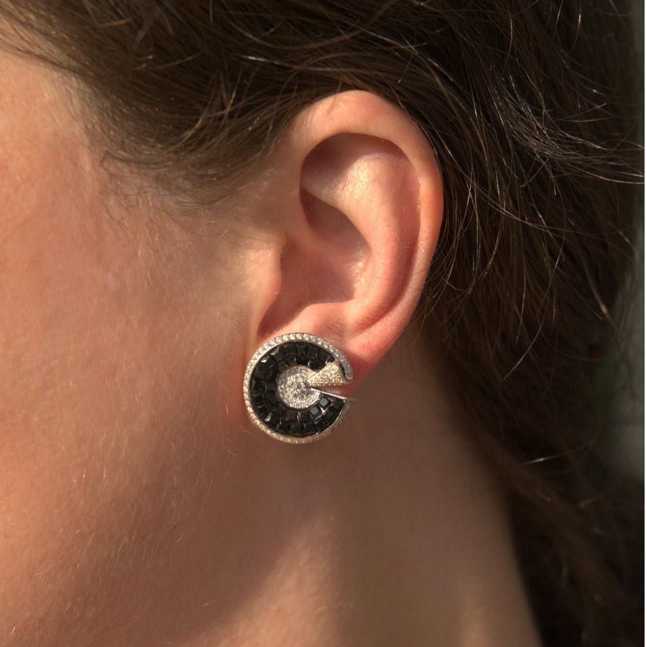 Black and White Silver Magic Fan Earrings by Natkina