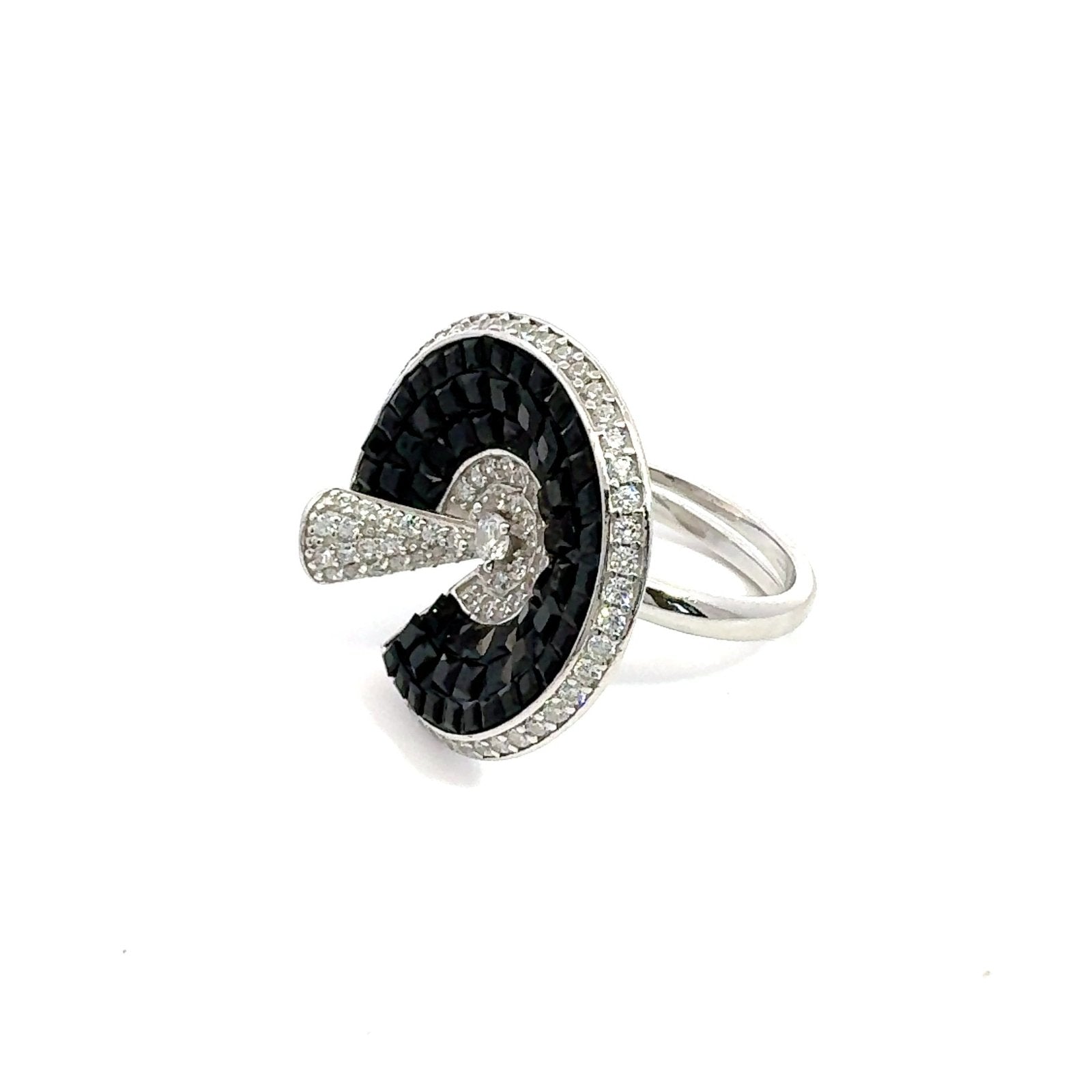 Black and White Silver Magic Fan Ring by Natkina