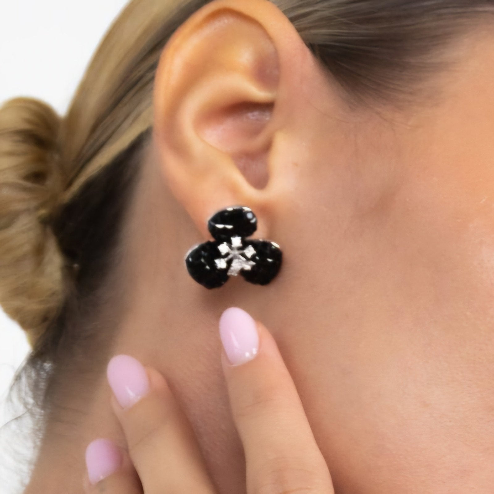 Black and White Star Trefoil Silver Earrings by Natkina