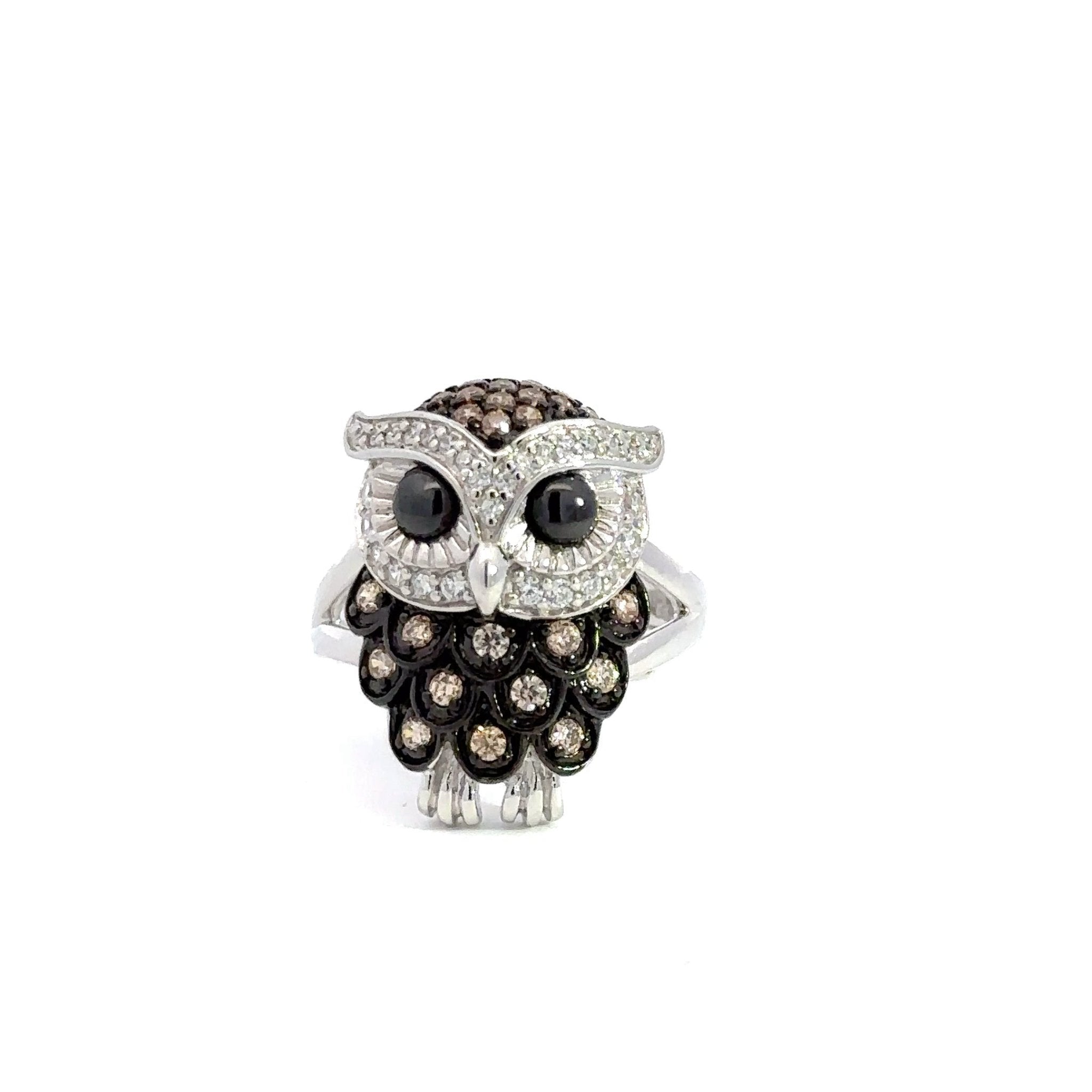 Black & White Owl SIlver Ring by Natkina