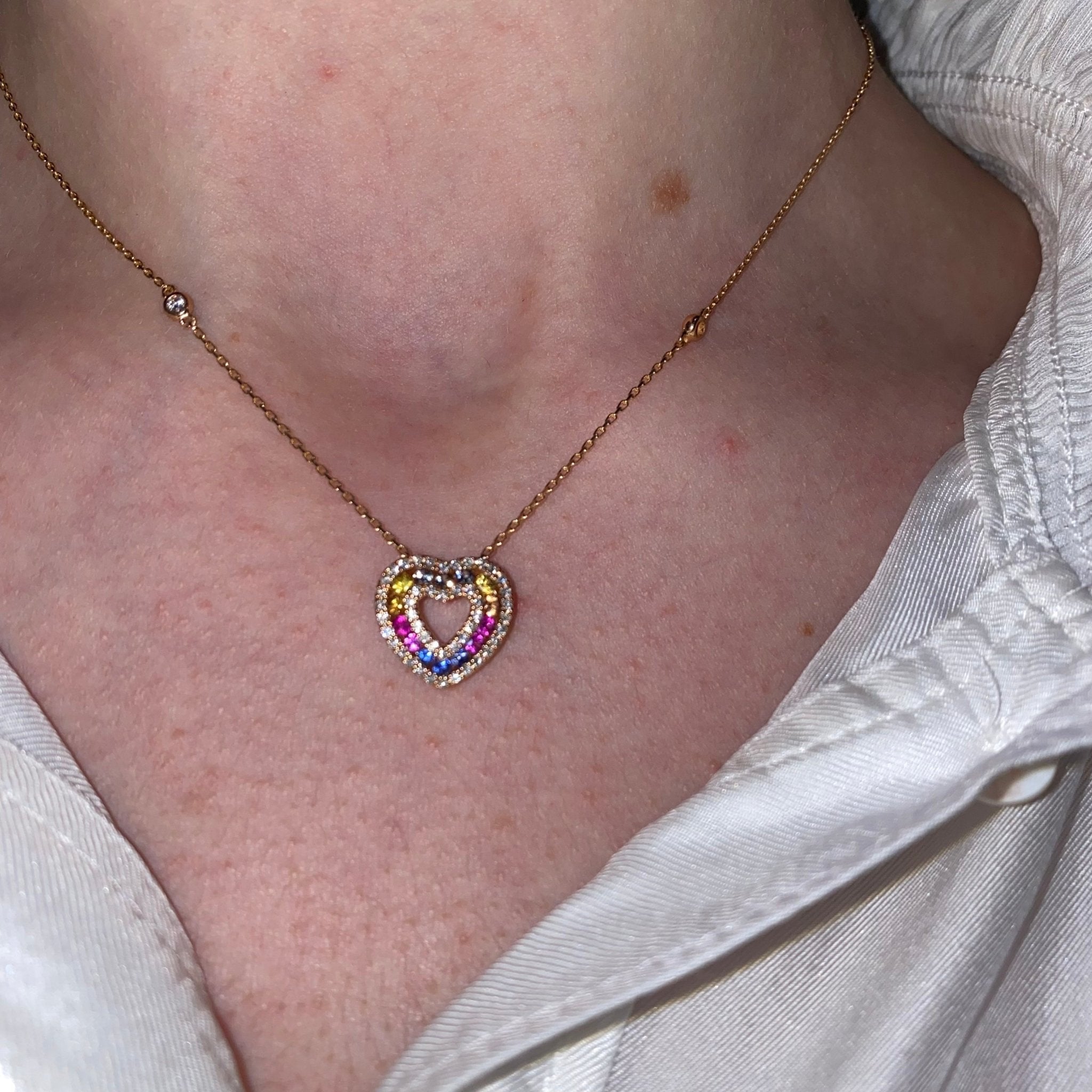 Breathtaking Multi Sapphire Diamond 18K Rose Gold Necklace for Her by Natkina