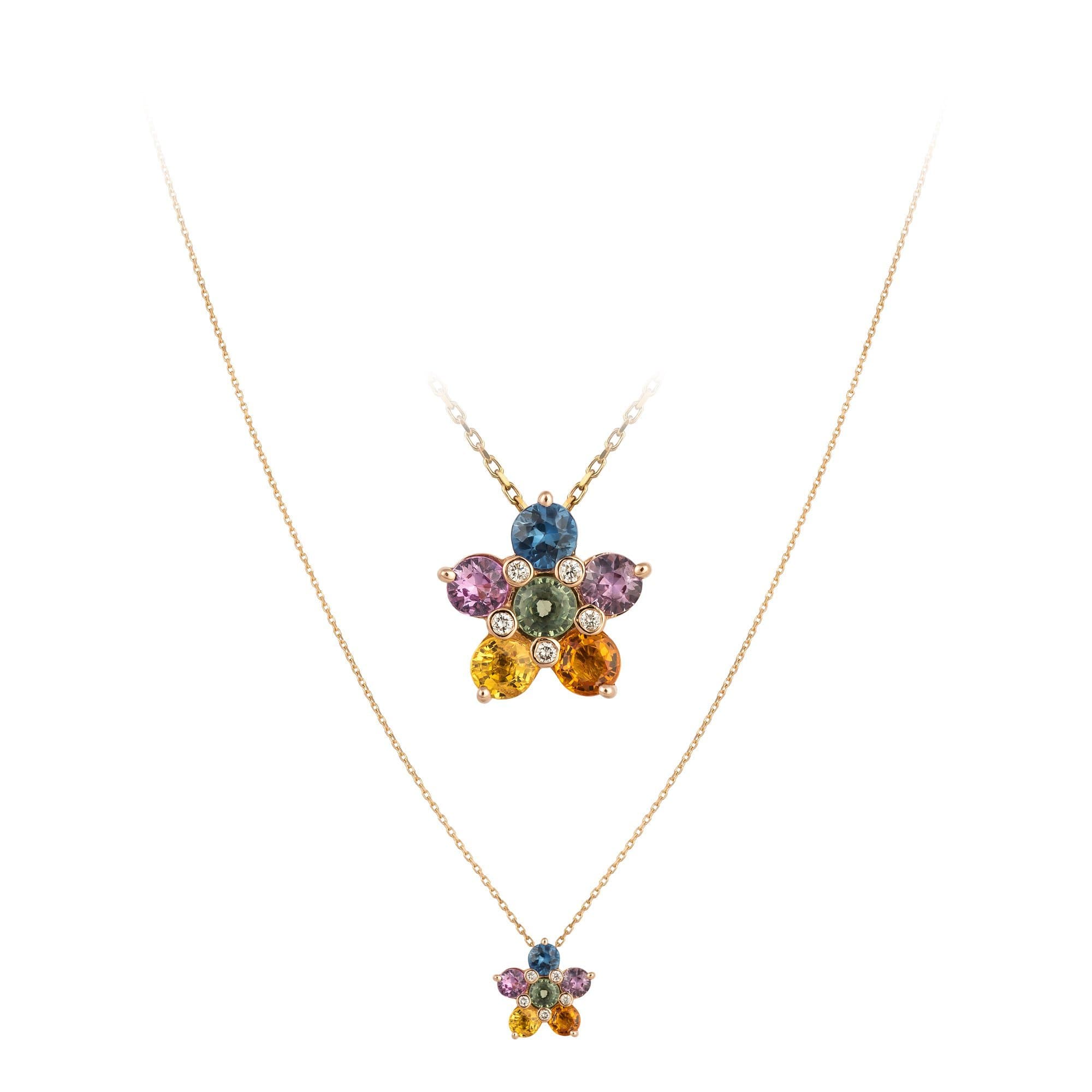 Breathtaking Multi Sapphire Diamond 18K Rose Gold Necklace for Her by Natkina