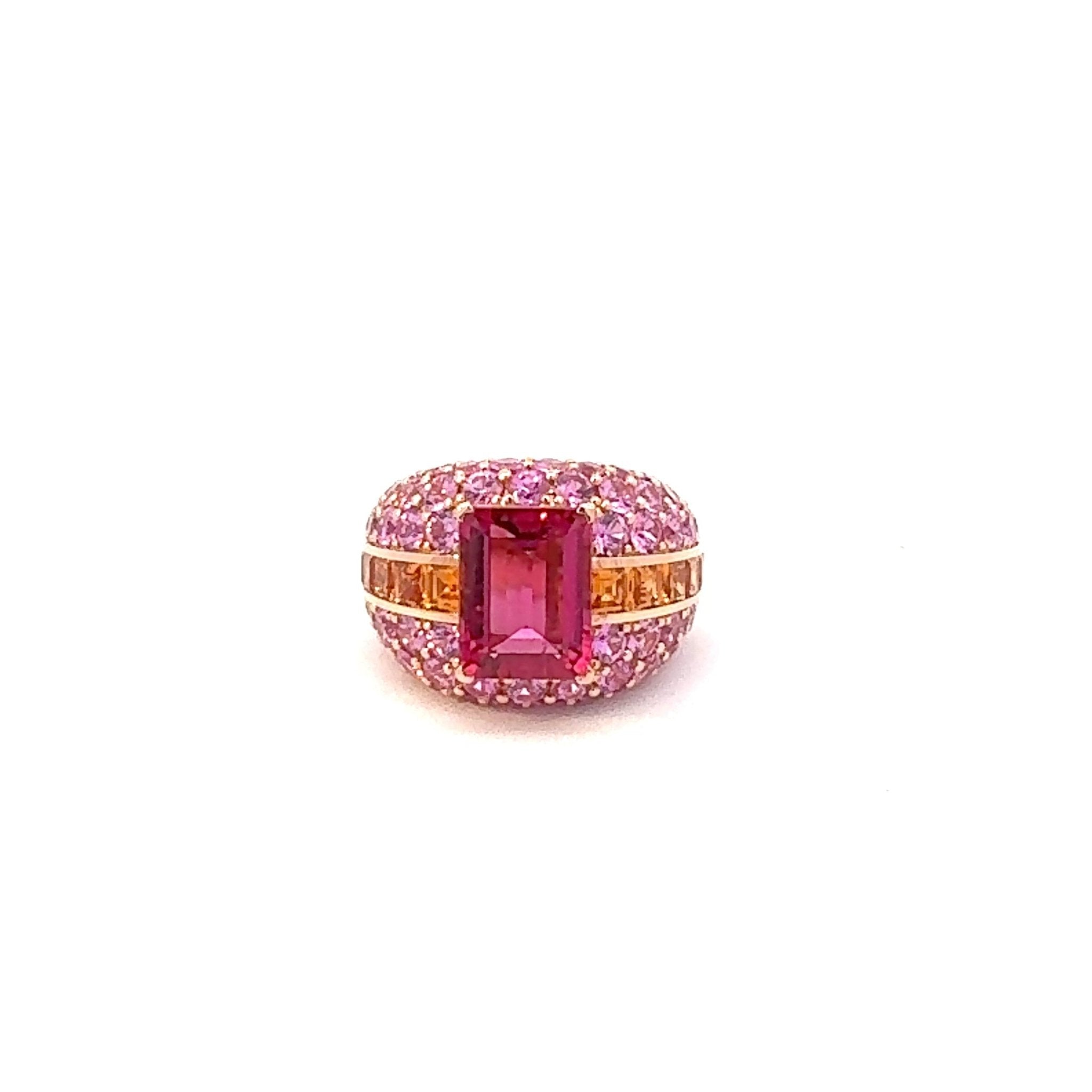 Breathtaking Ruby Orange Pink Sapphire 18K Yellow Gold Exclusive Ring by Natkina