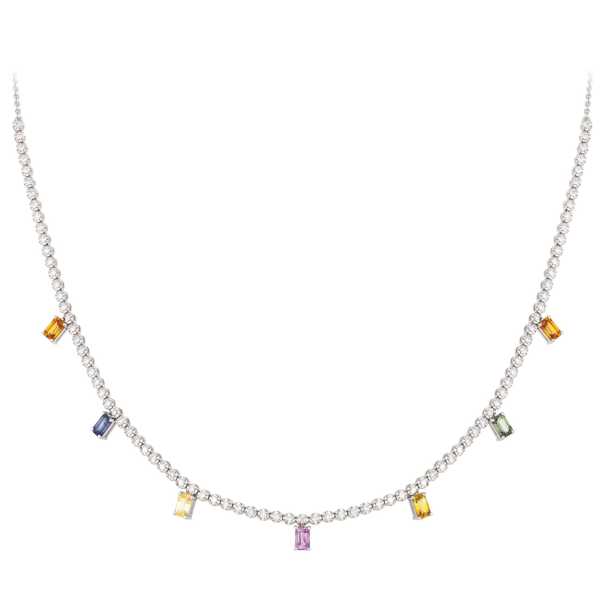 Candy Multi Sapphire Diamond 18K Rose Gold Necklace for Her by Natkina