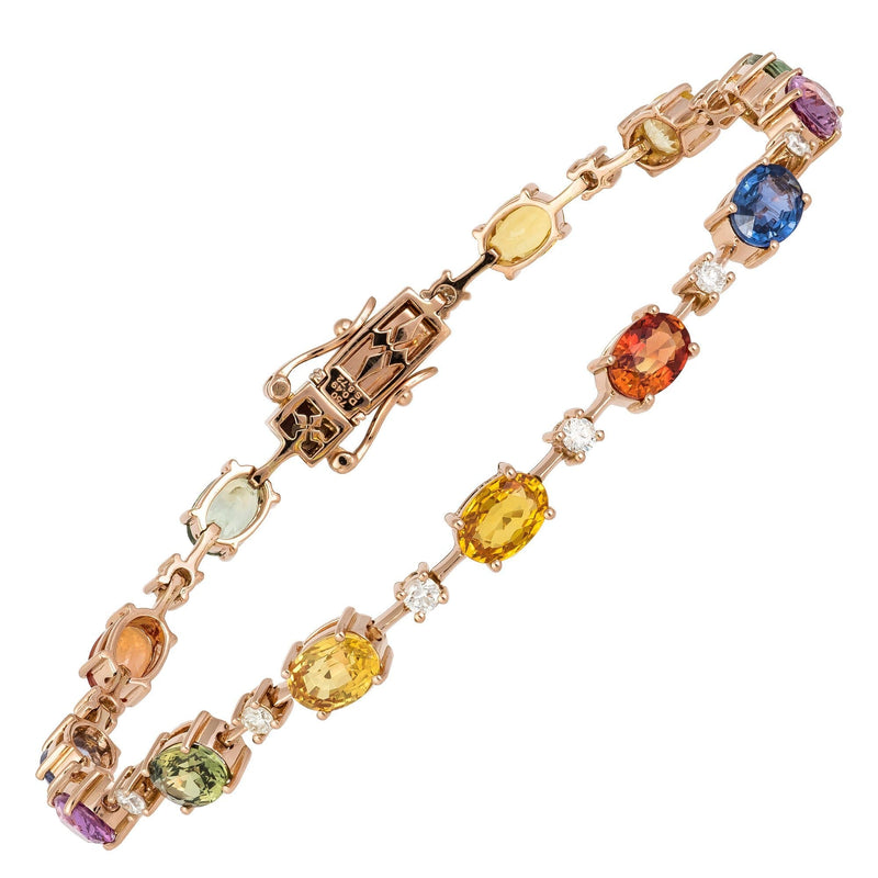 An image depicting CANDY MULTI SAPPHIRE DIAMOND BRACELET 18K ROSE GOLD FOR HER