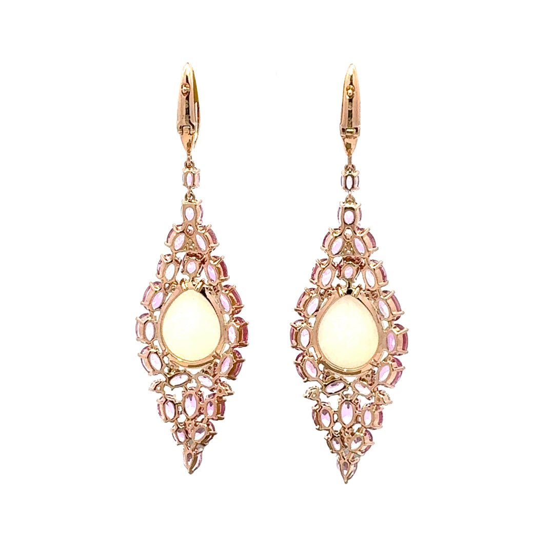 Chandeliers Diamond Pink Sapphire Opal 18K Yellow Gold Exclusive Earrings by Natkina