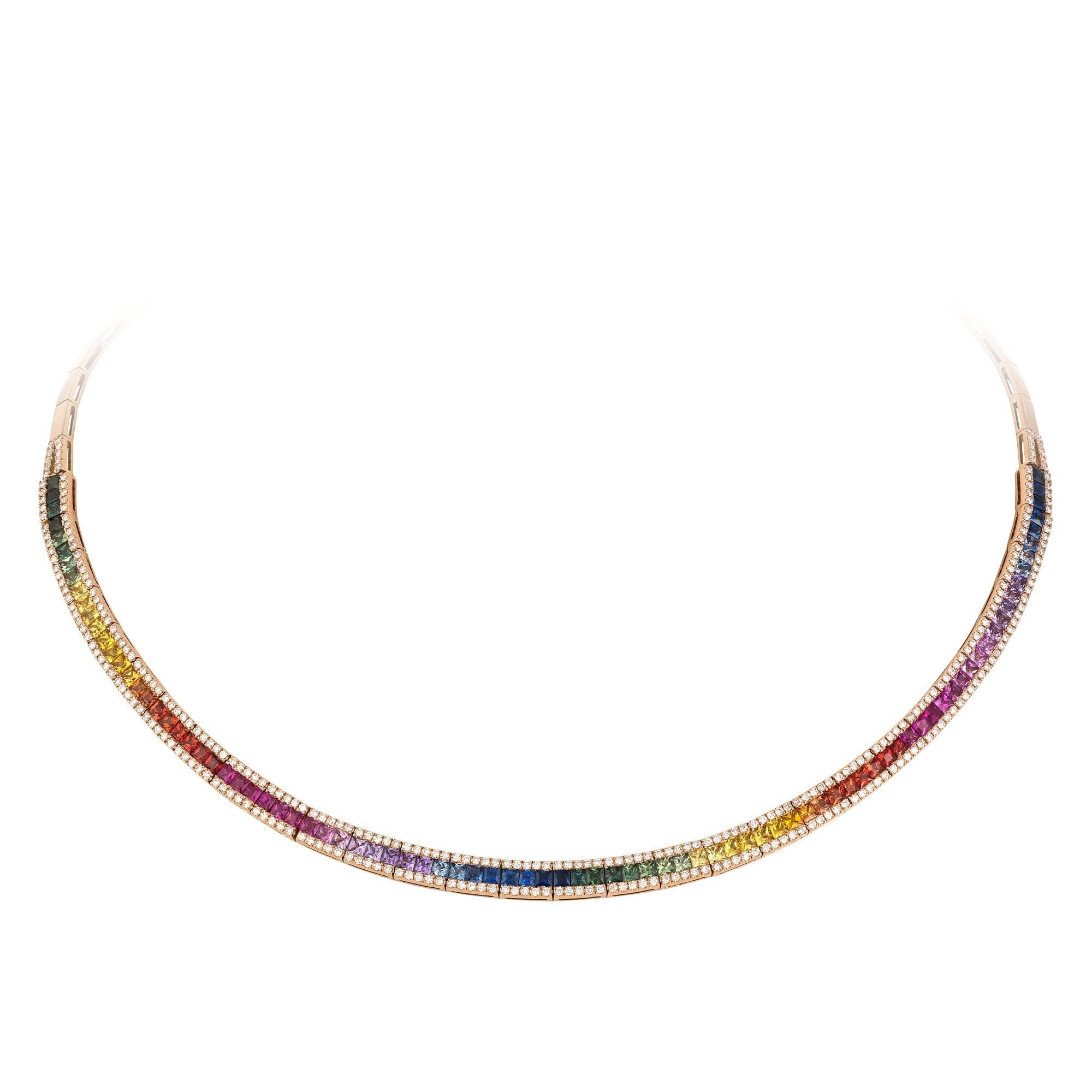 Chic Multi Sapphire Diamond 18K Rose Gold Necklace for Her by Natkina