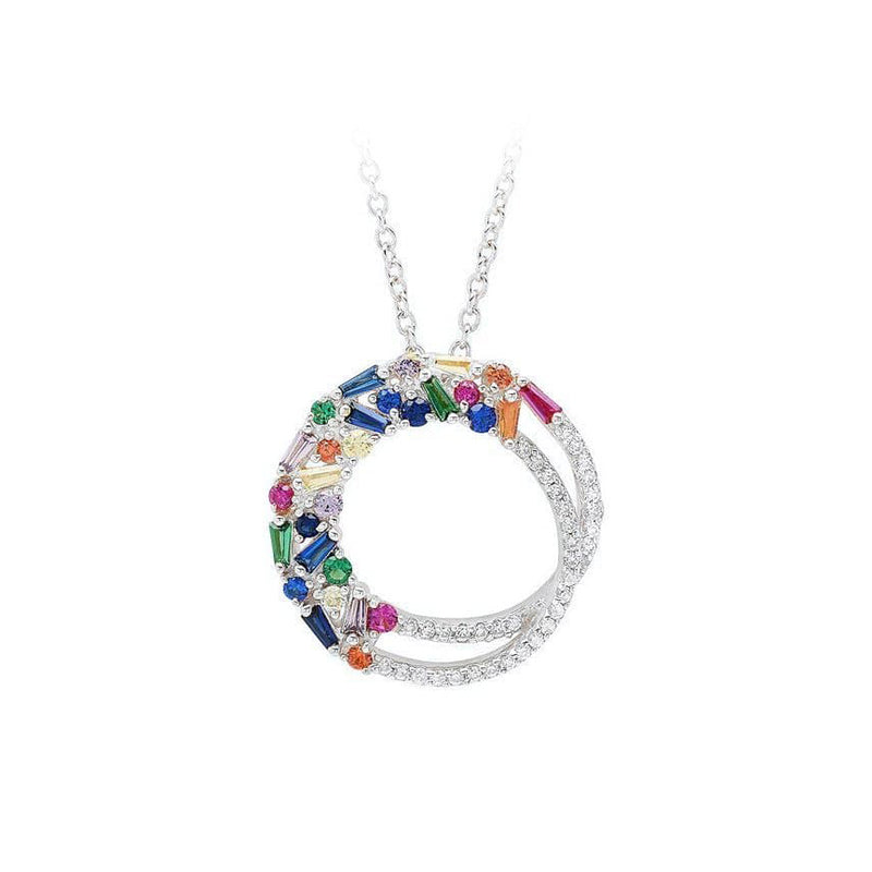 Circle Rainbow Silver Pendant Necklace