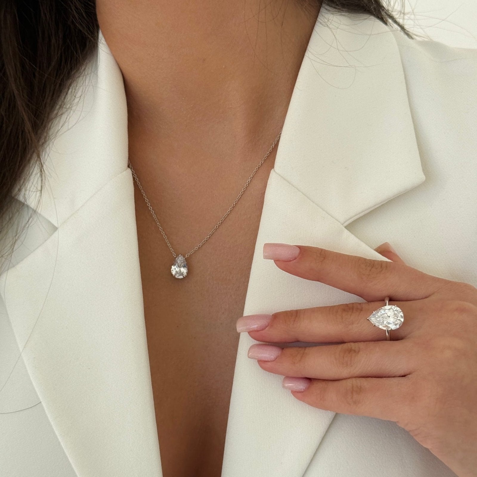 Classic Single Pear Cut Silver Necklace by Natkina