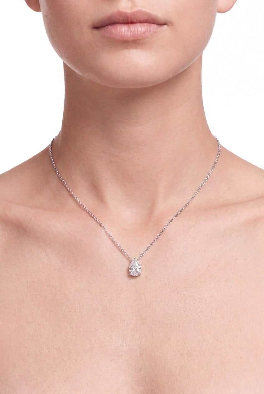 Classic Single Pear Cut Silver Necklace by Natkina