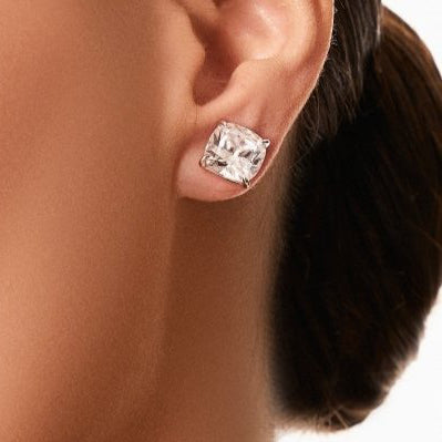 Cushion Cut Classic Diamond Silver Stud Earrings by Natkina