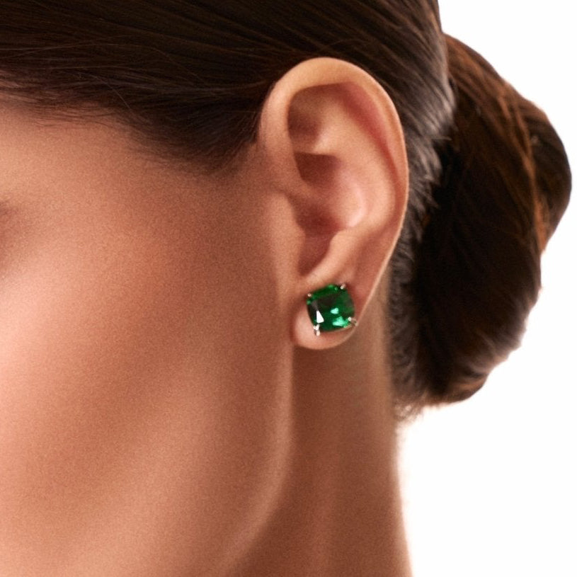 Cushion Cut Classic Diamond Silver Stud Earrings by Natkina