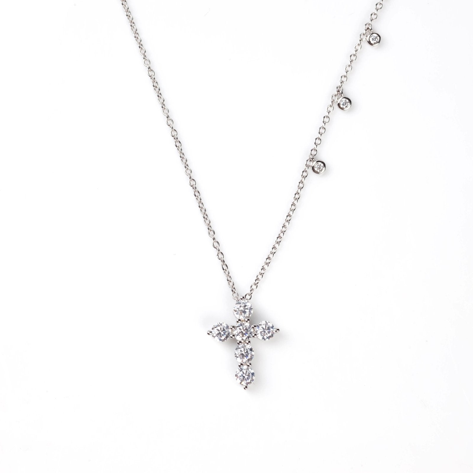 Daily White CZ Silver 14.5 mm Cross Necklace by Natkina