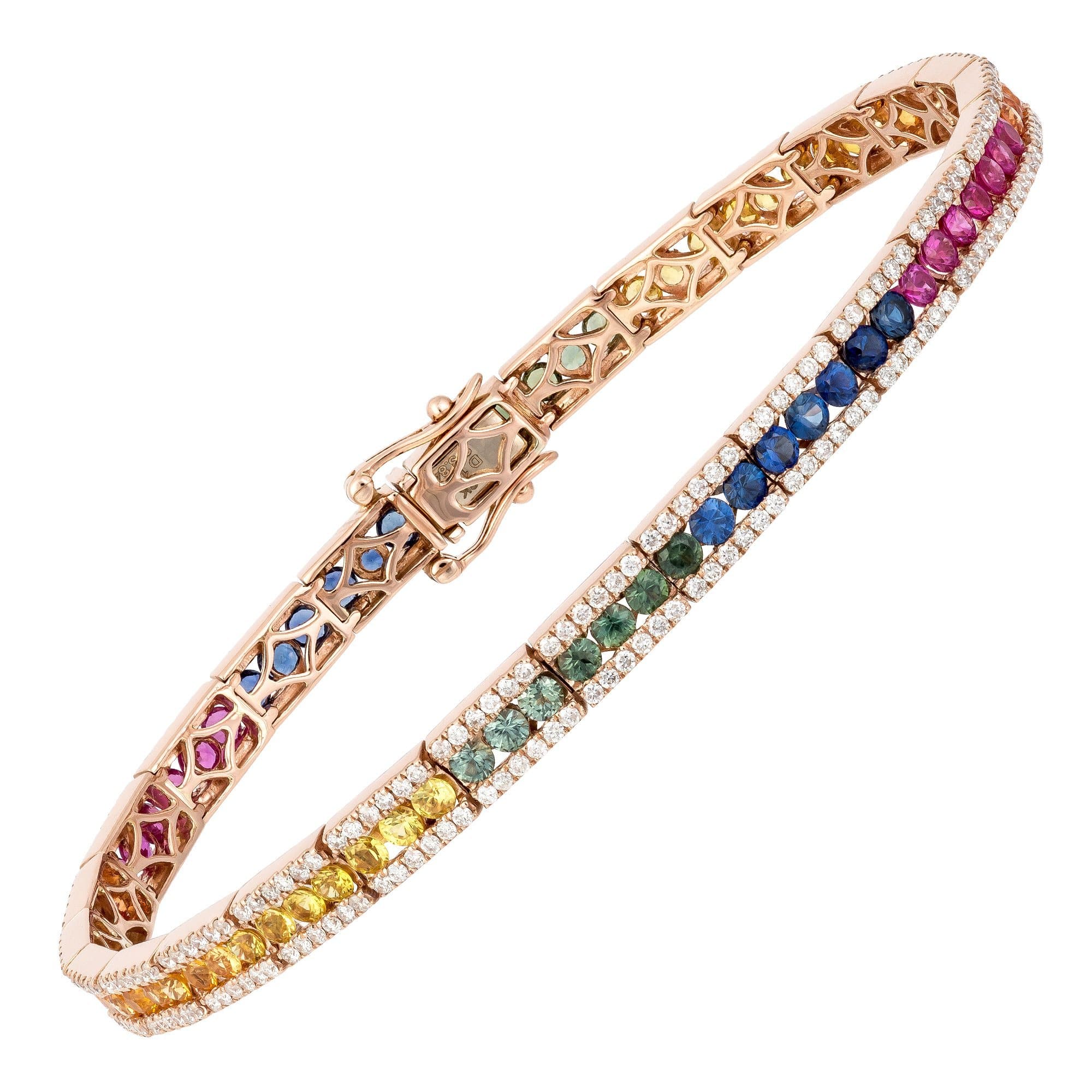 Diamond Multi Sapphire Bangle Bracelet 18K Rose Gold For Her by Natkina