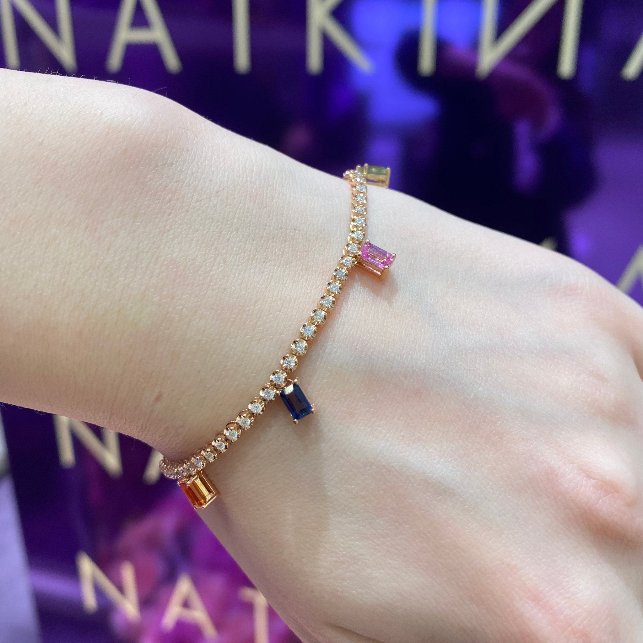 Diamond Multi Sapphire Tennis BRACELET 18K Rose Gold For Her by Natkina