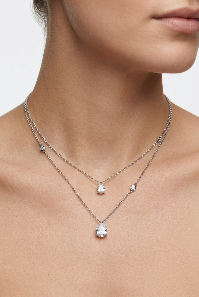 Double Pear Cut Two Row Silver Necklace by Natkina