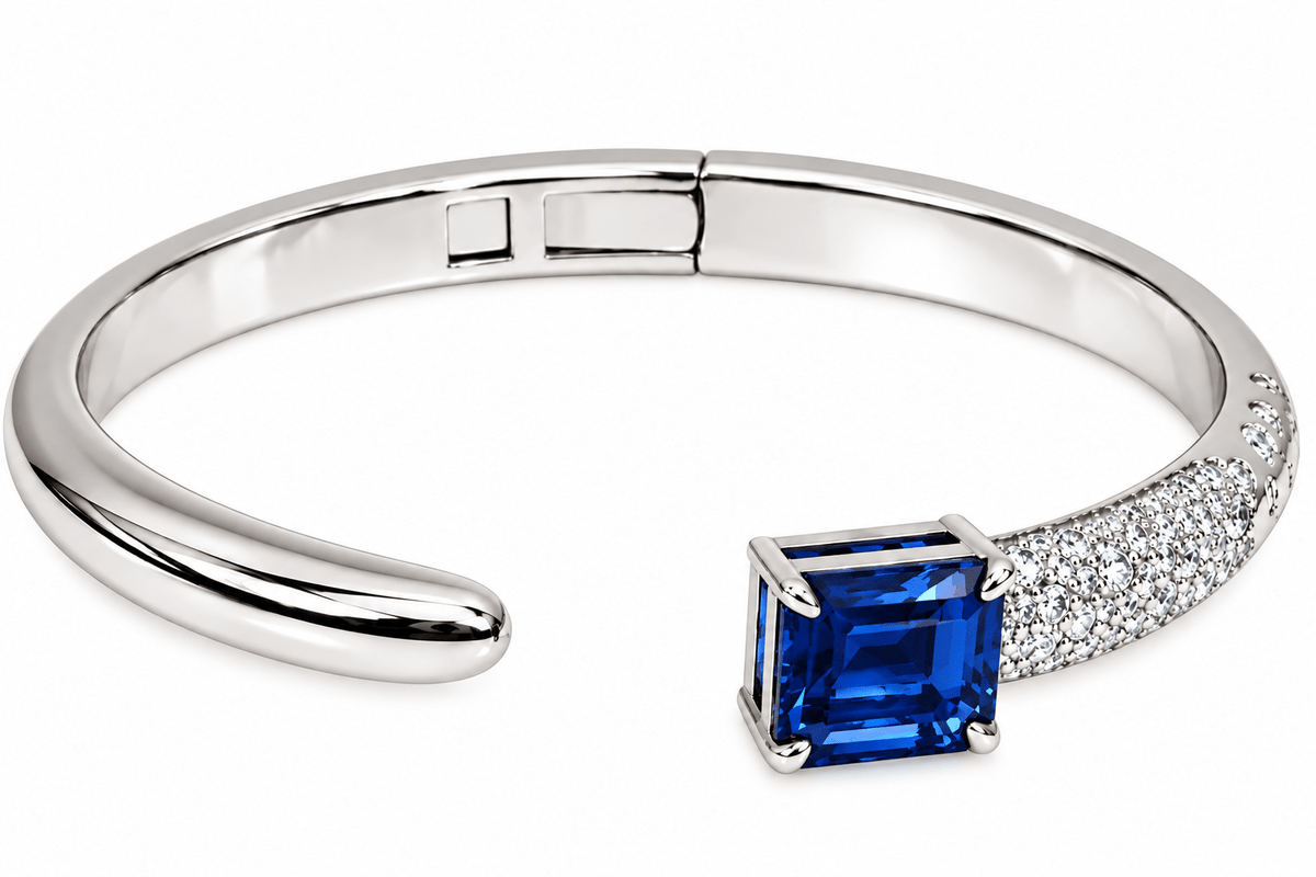 Emerald-Cut White Stone & Pavé Cuff Bracelet by Natkina