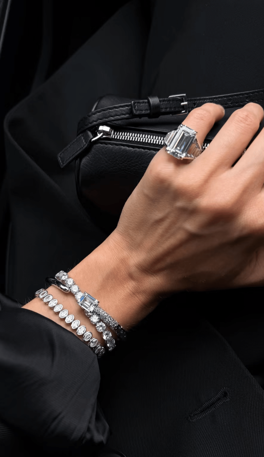Emerald-Cut White Stone & Pavé Cuff Bracelet by Natkina