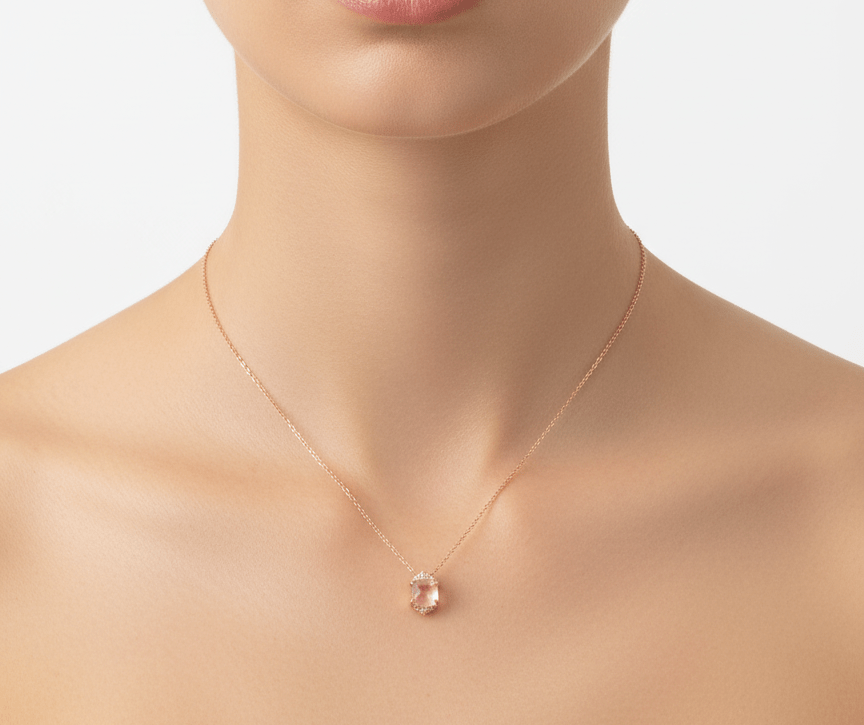 Eternelle Necklace Pink Quartz Diamond Rose Gold by Natkina