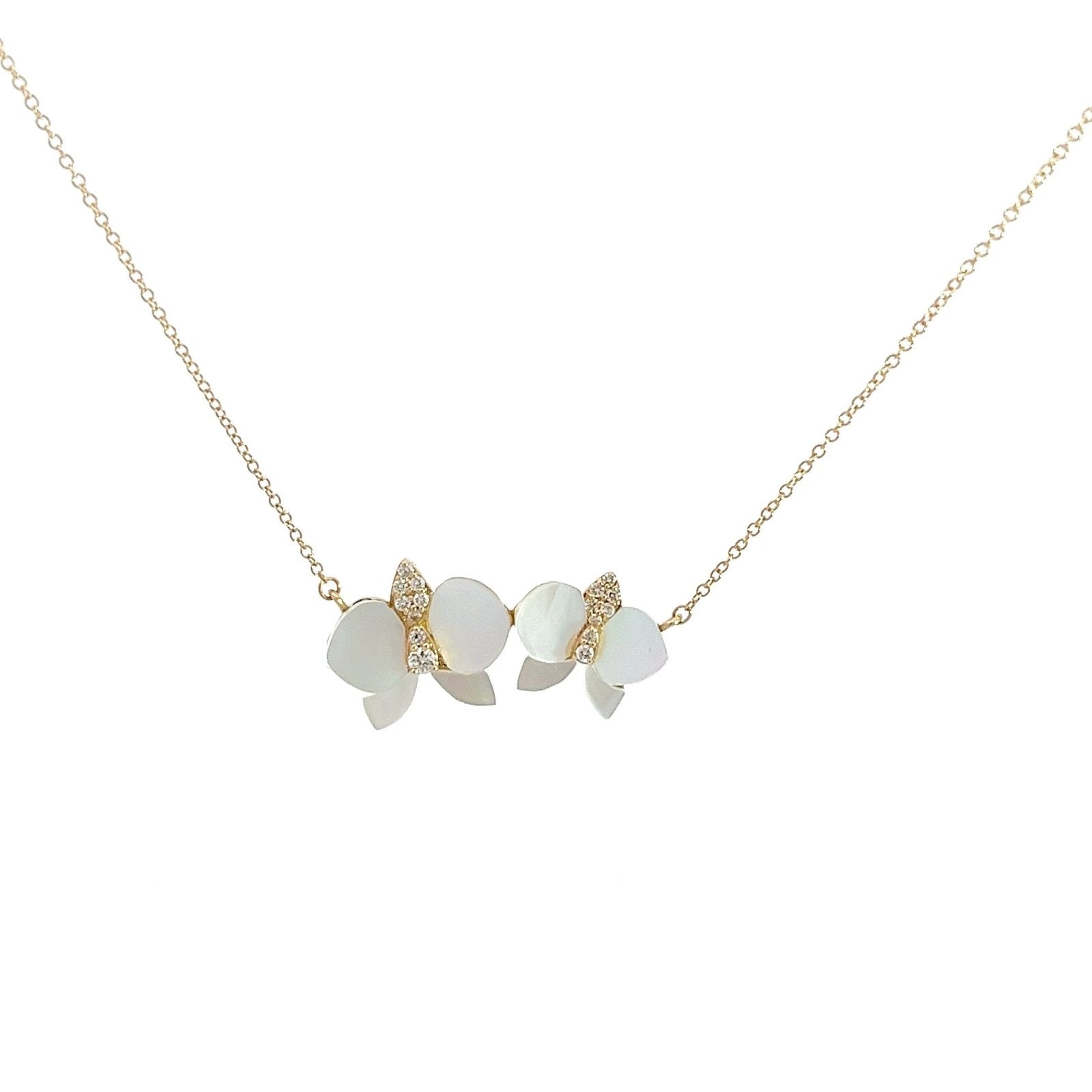 Eternelle Orchid Necklace Mother of Pearl Diamond Yellow Gold by Natkina